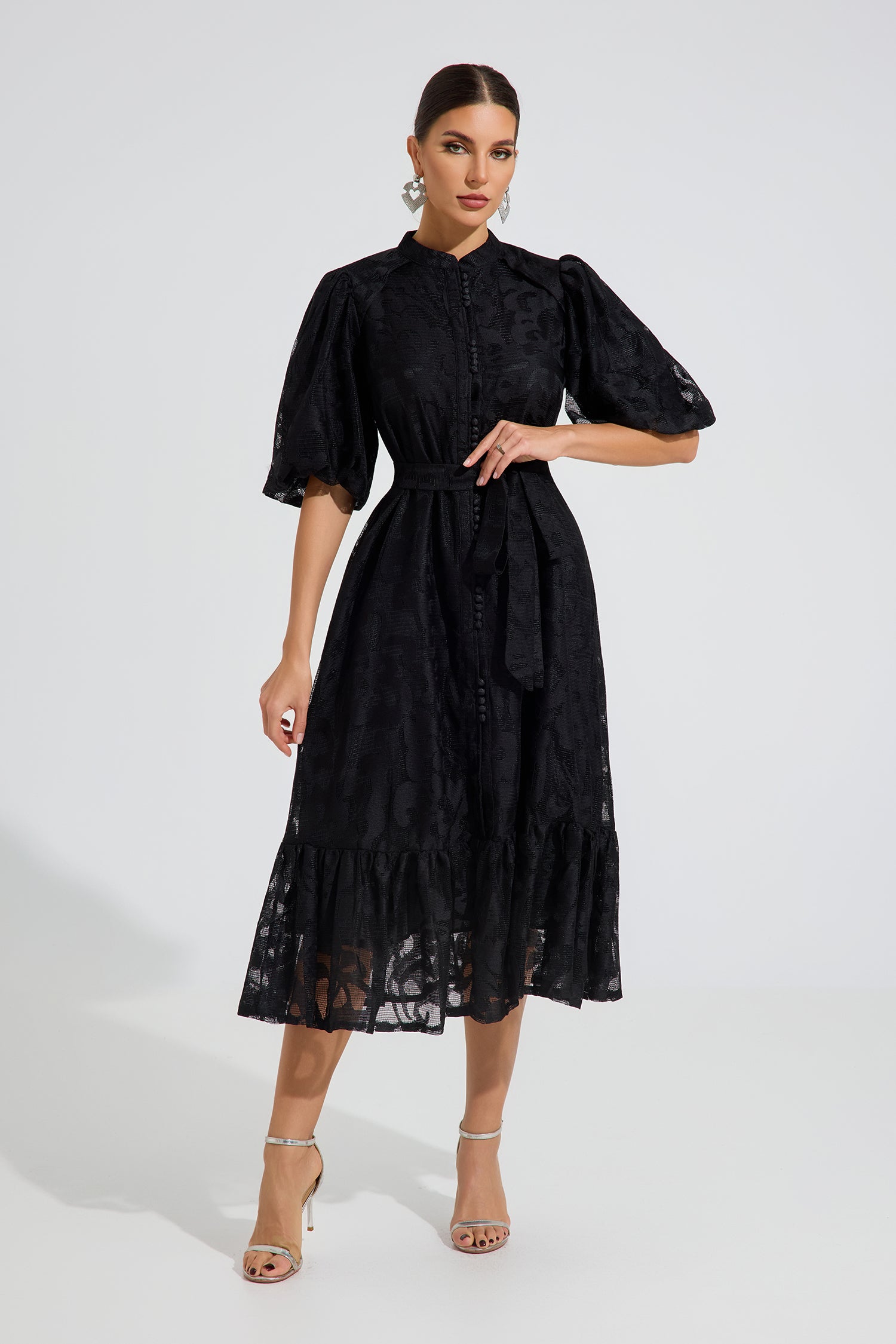 Valmont Noir Grace Belted Midi Dress
