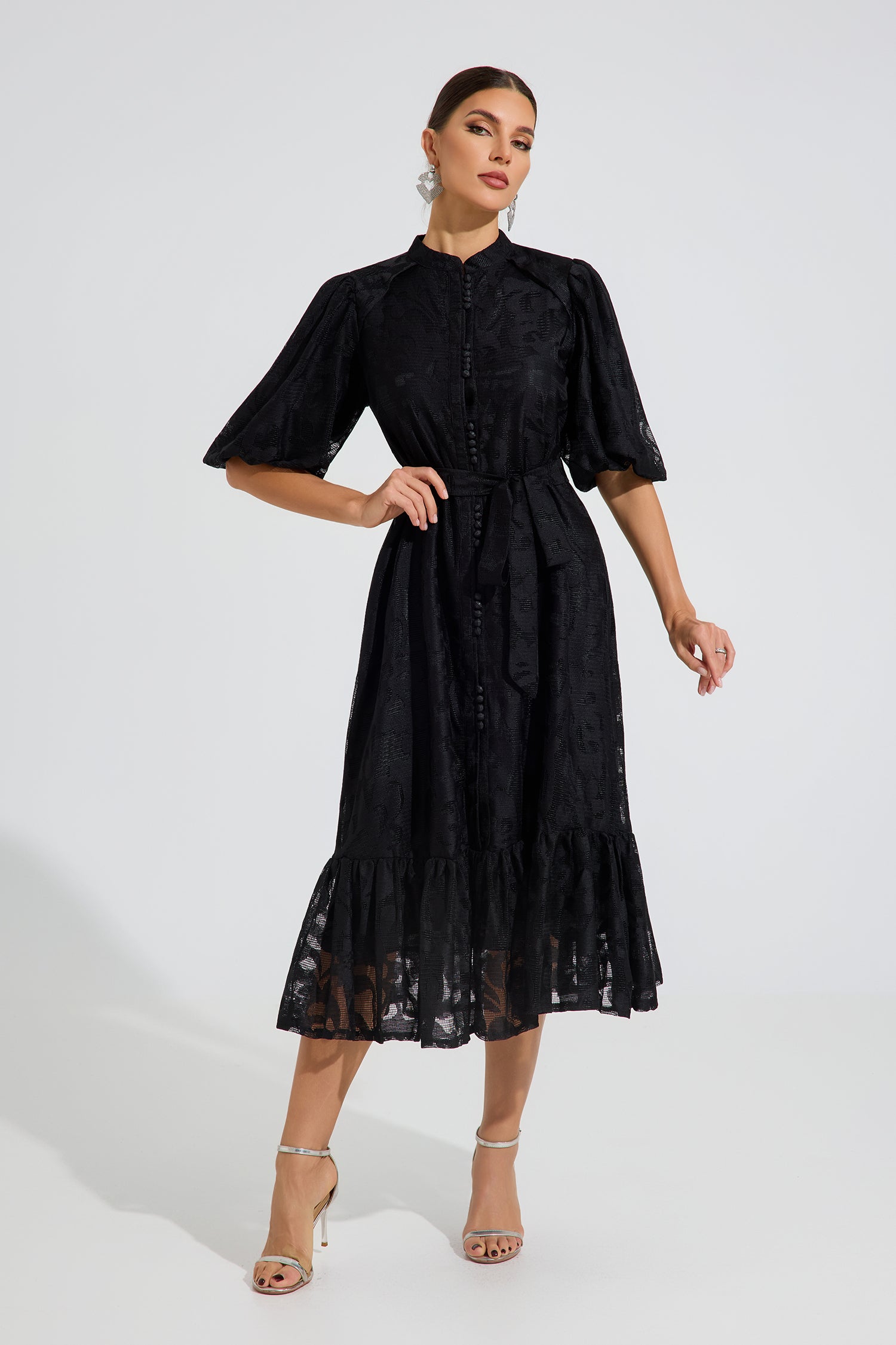 Valmont Noir Grace Belted Midi Dress