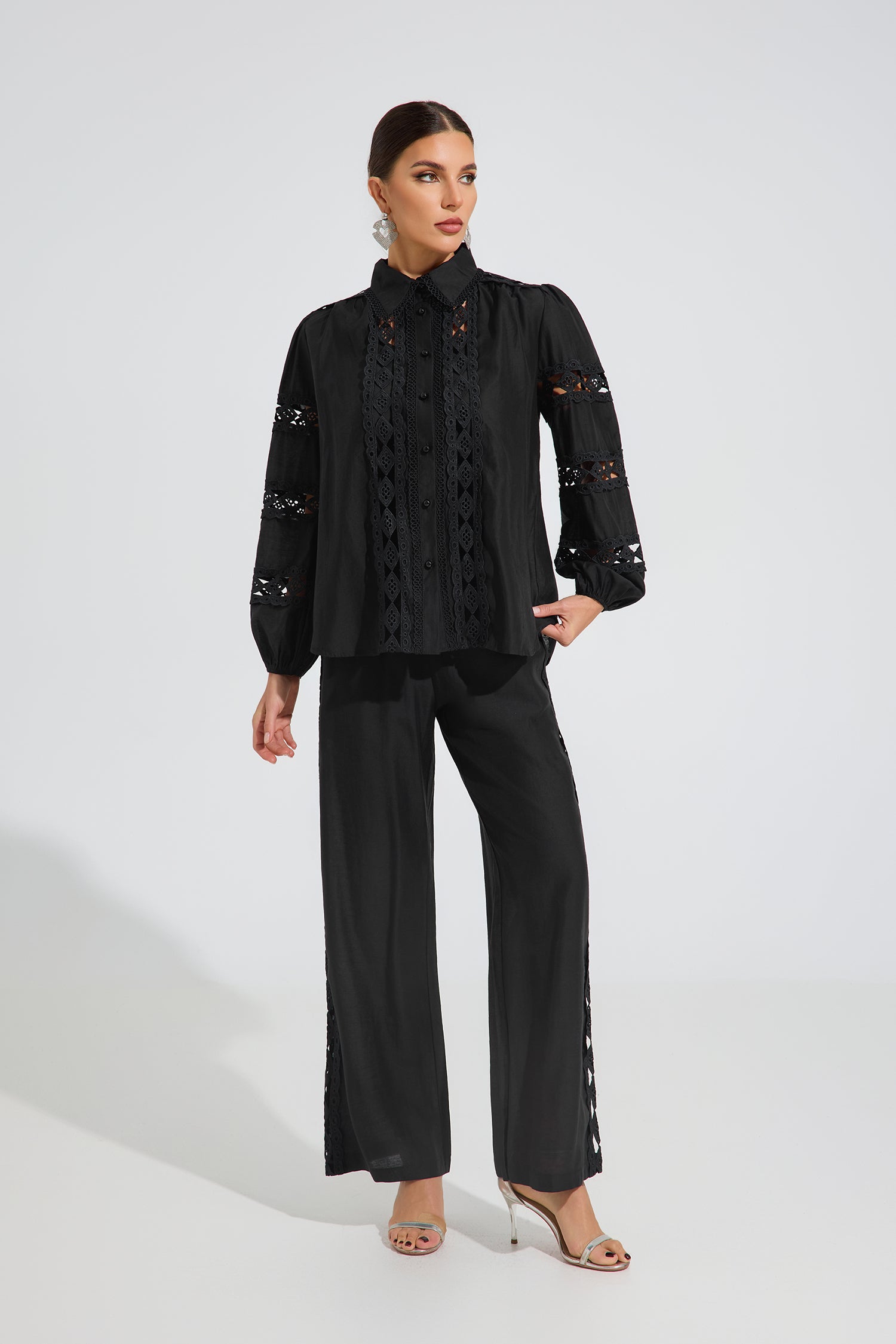 Judy Noir Lace Detail Two-Piece Set