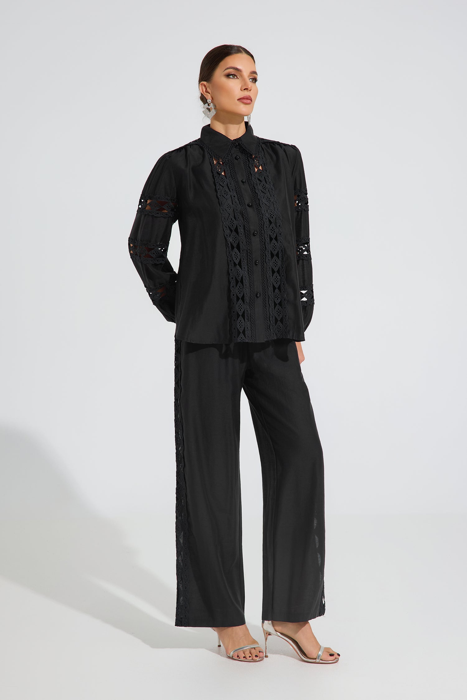 Judy Noir Lace Detail Two-Piece Set