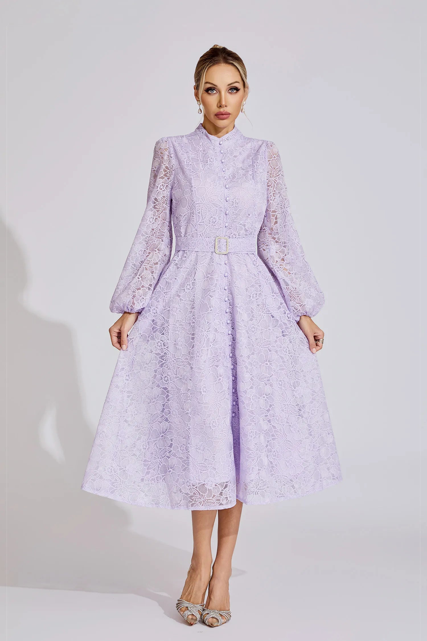 Adley Purple Embroidered Lace Maxi Dress