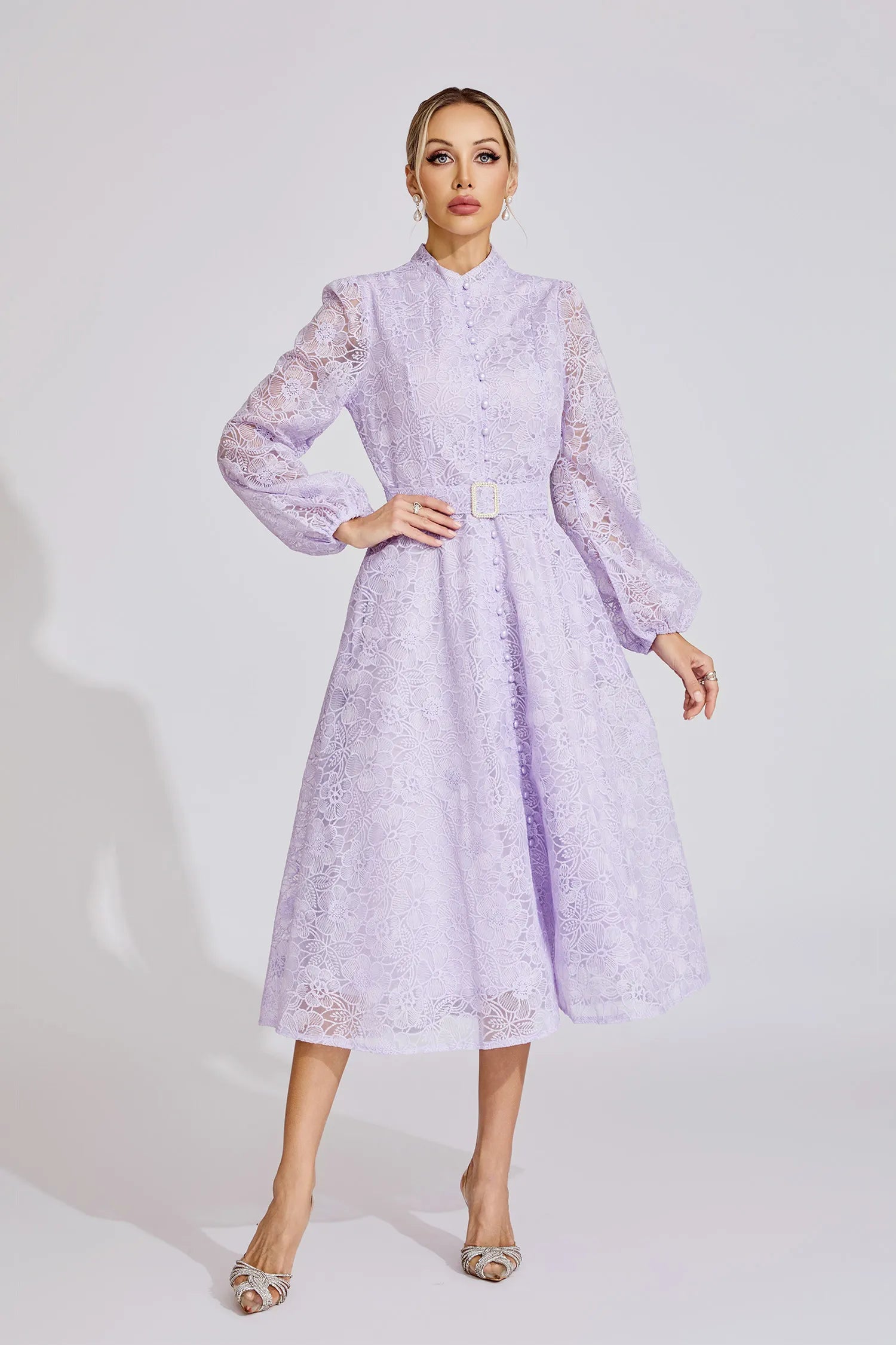 Adley Purple Embroidered Lace Maxi Dress
