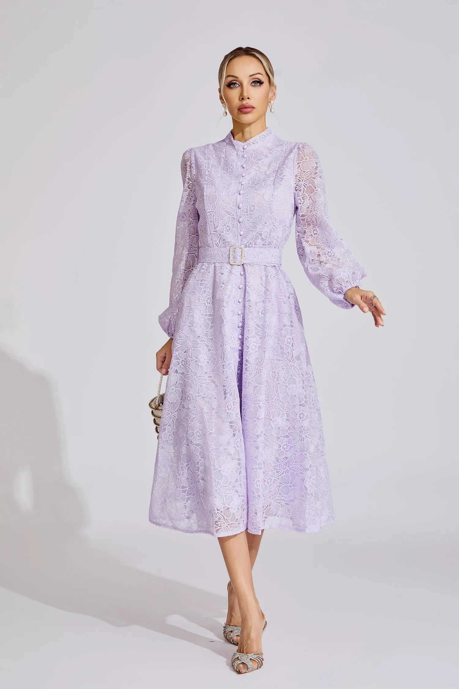 Adley Purple Embroidered Lace Maxi Dress