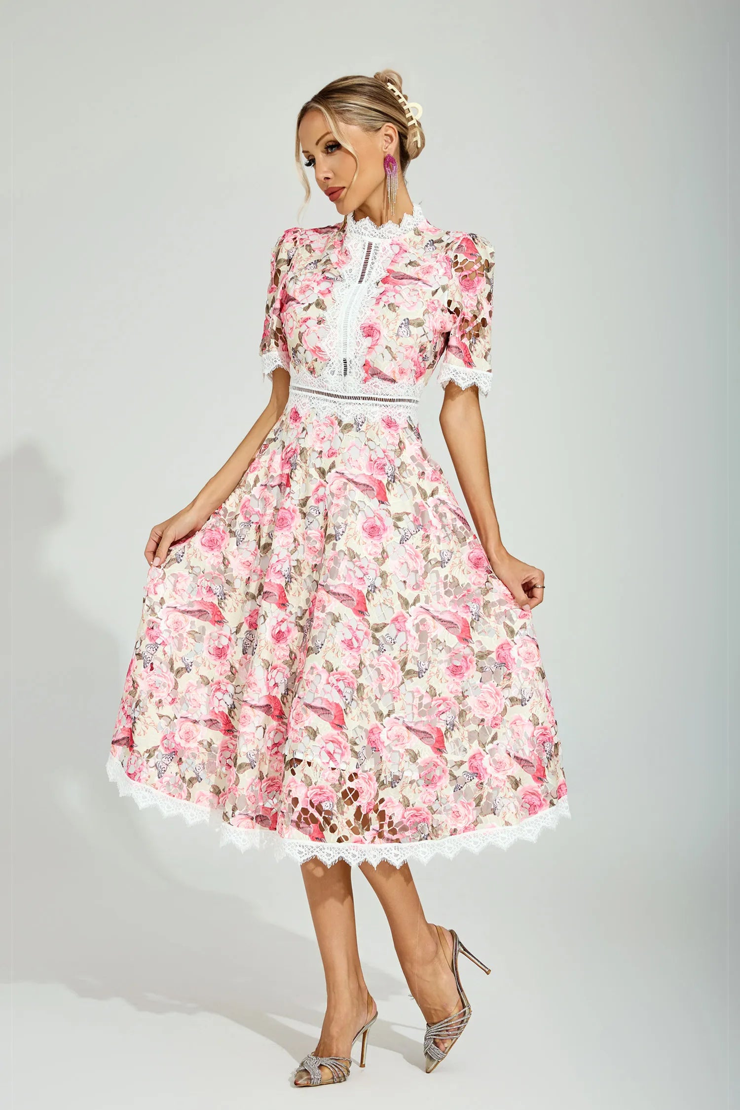 Ainsley Floral Lace Midi Dress