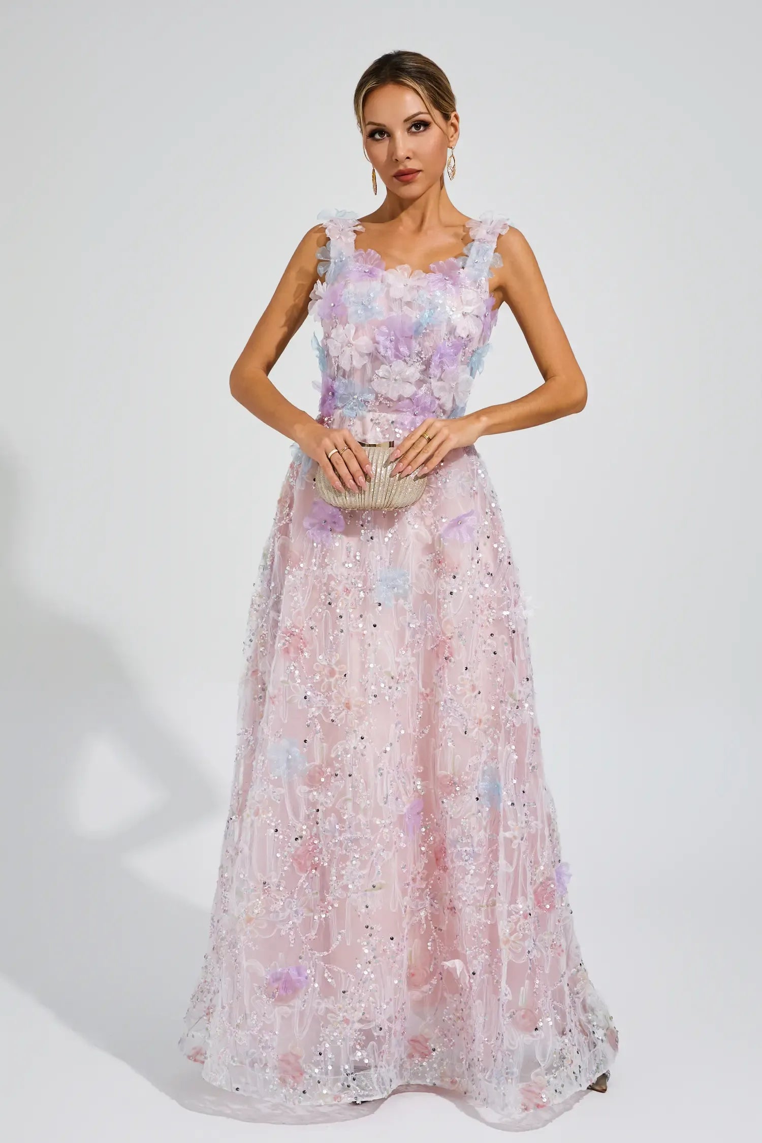 Adolph Pink Flower Sequin Maxi Dress Adolph Pink Flower Sequin Maxi Dress