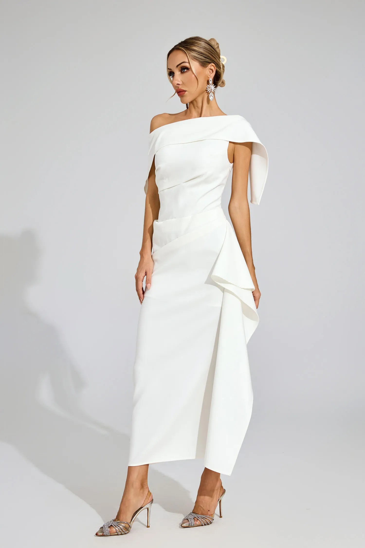 Tiffany White Ruffle Off Shoulder Maxi Dress