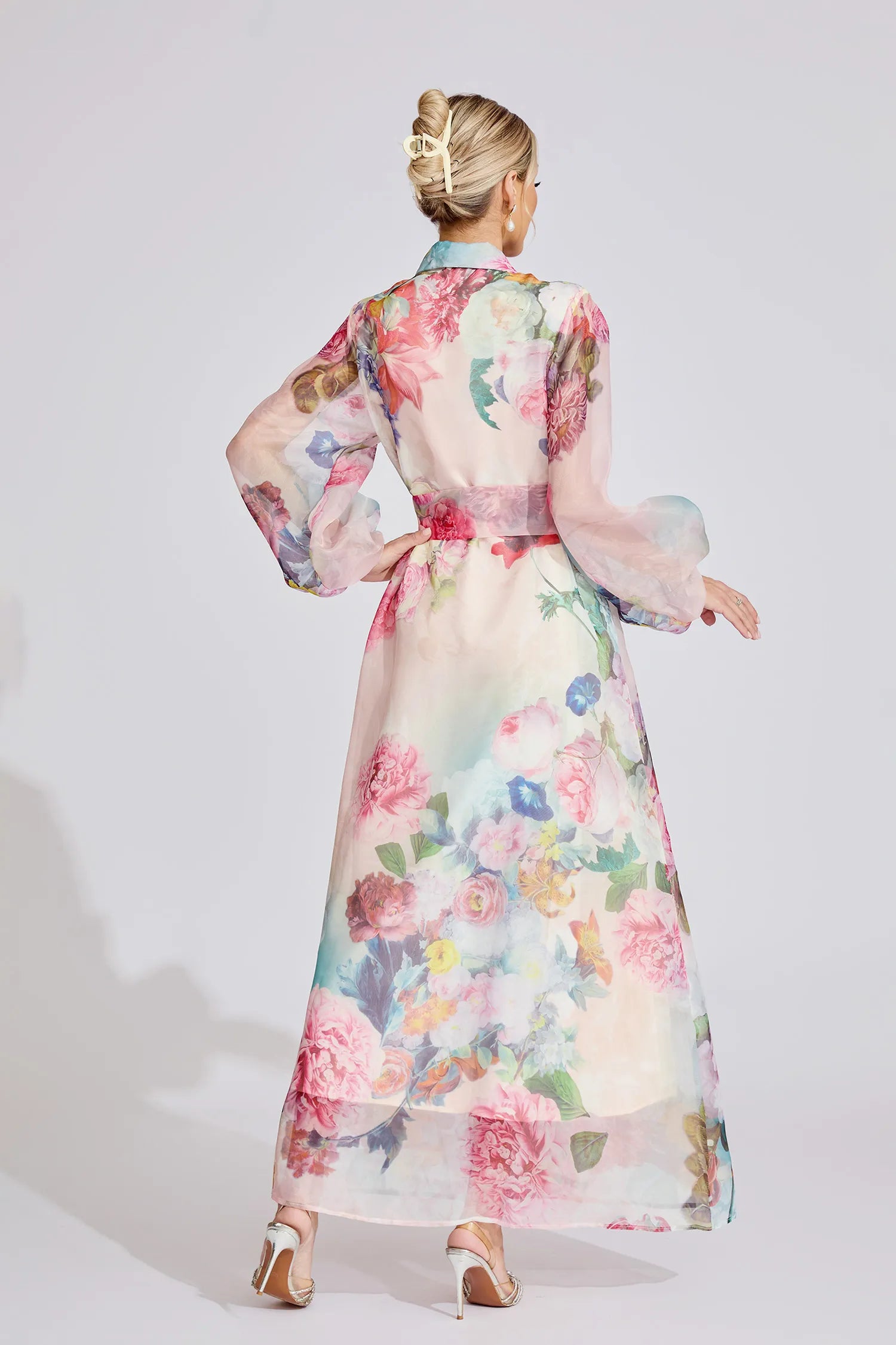 Farah Pink French 3D Floral Maxi Dress