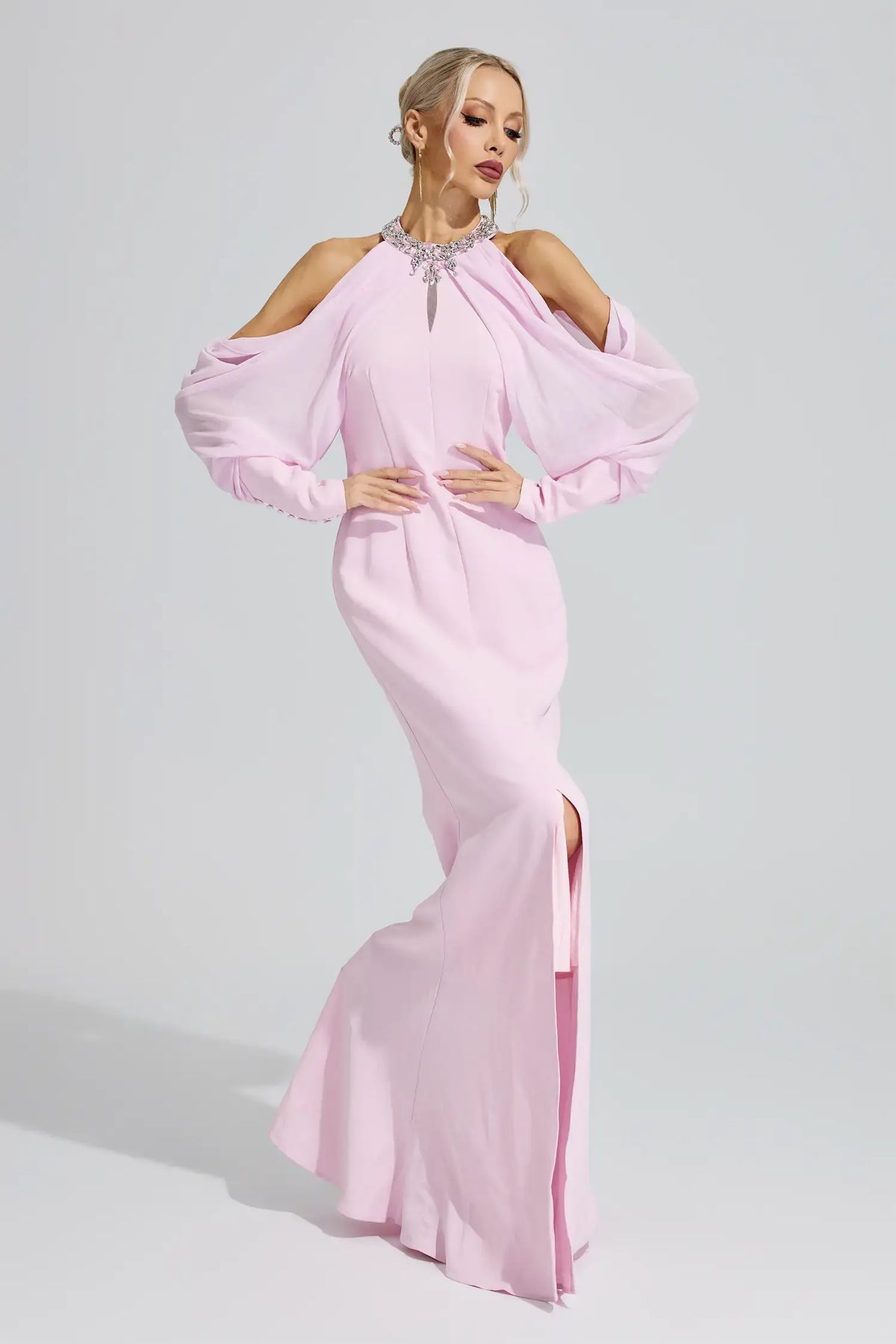 Briar Pink Halter Neck Rhinestone Maxi Dress