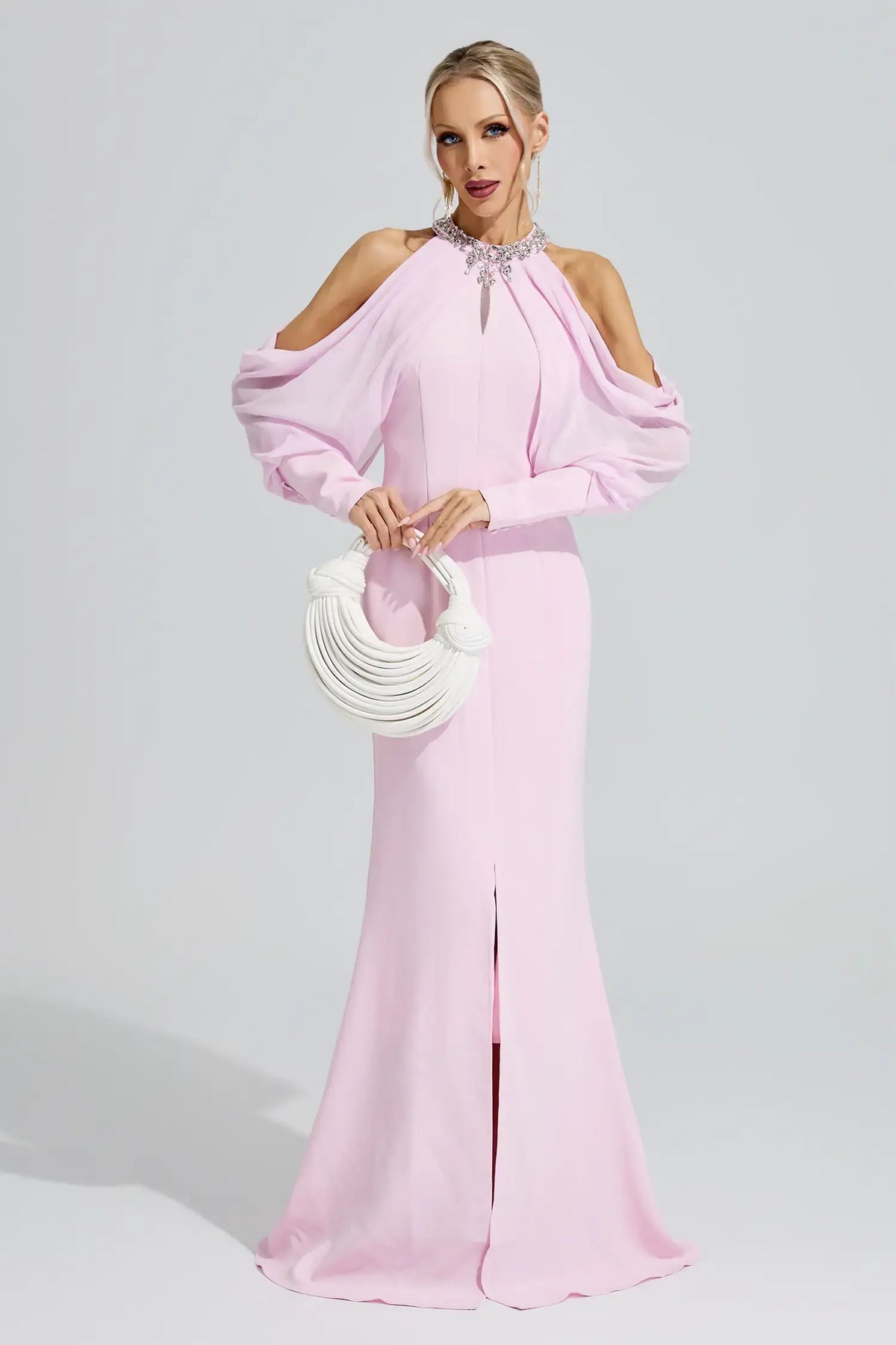 Briar Pink Halter Neck Rhinestone Maxi Dress
