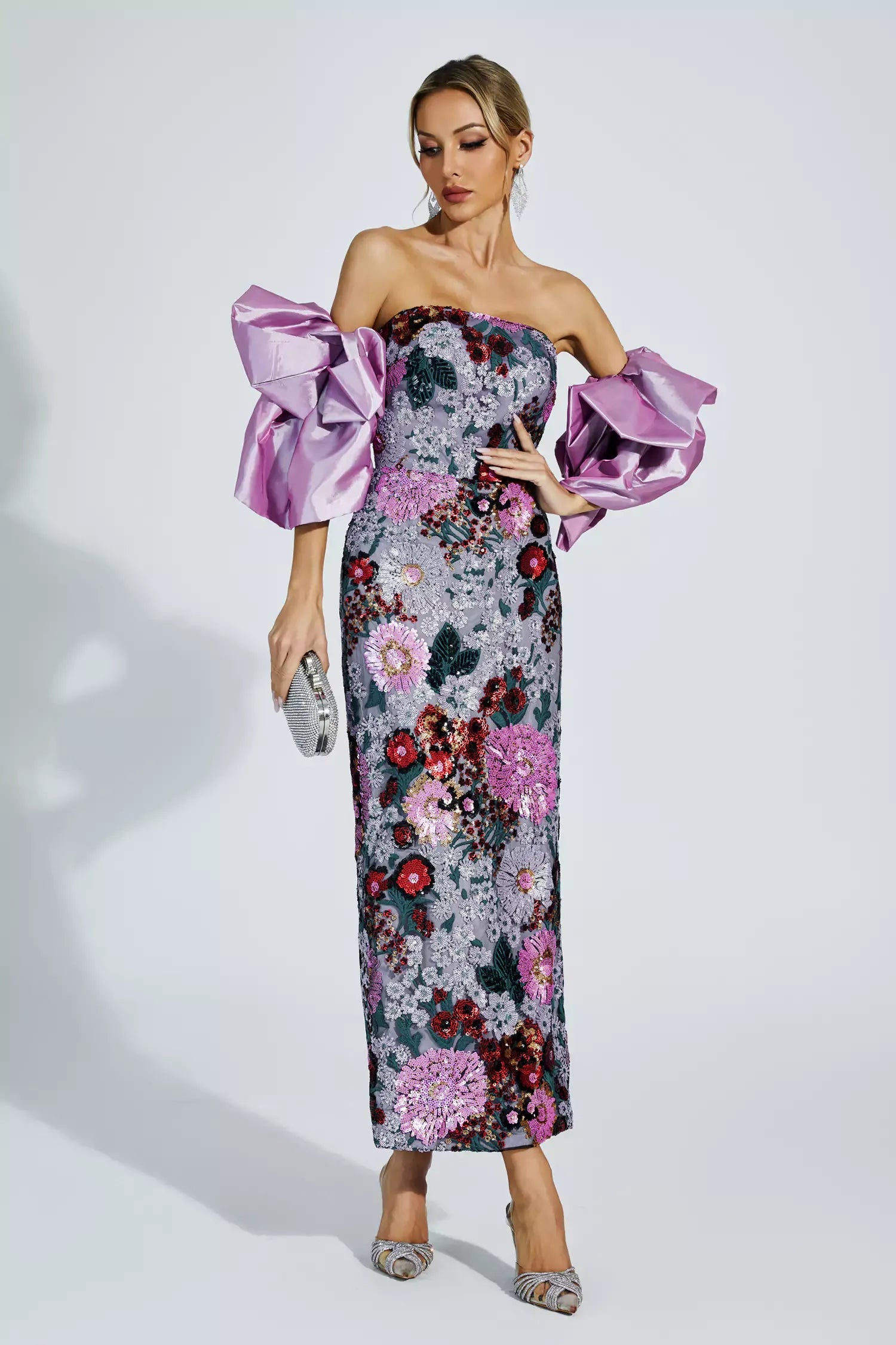 Leanna Purple Flower Embellishment Maxi Dress