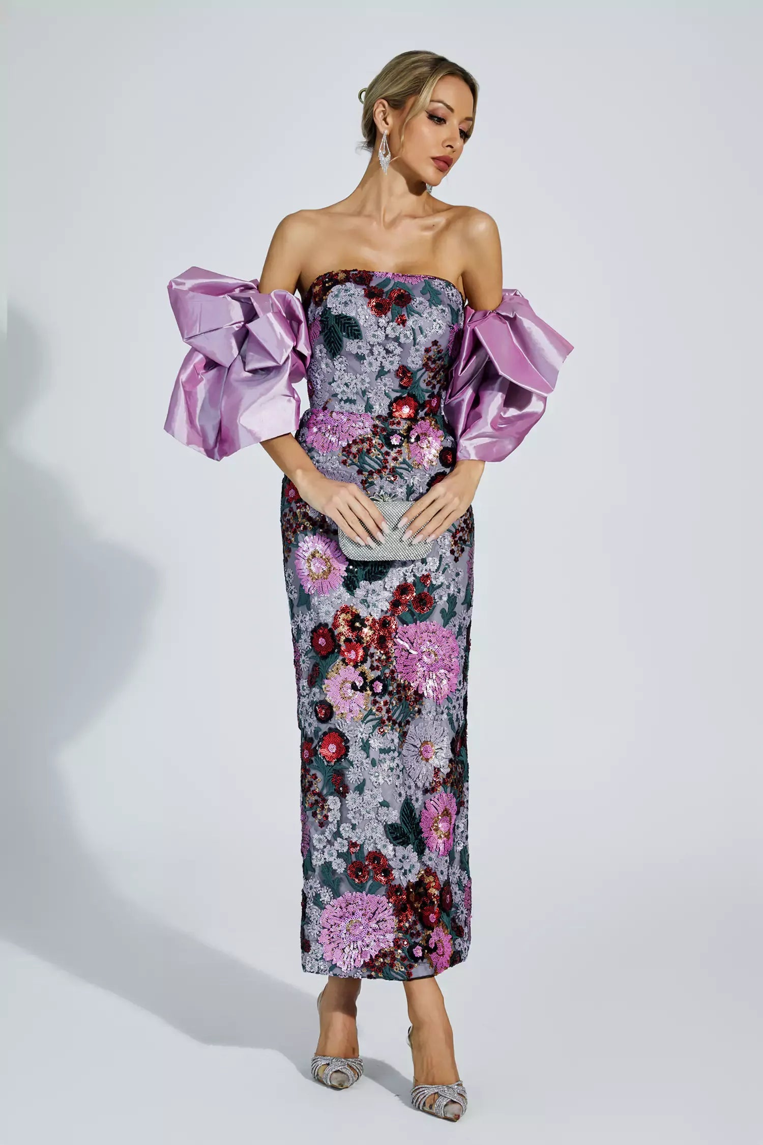 Leanna Purple Flower Embellishment Maxi Dress
