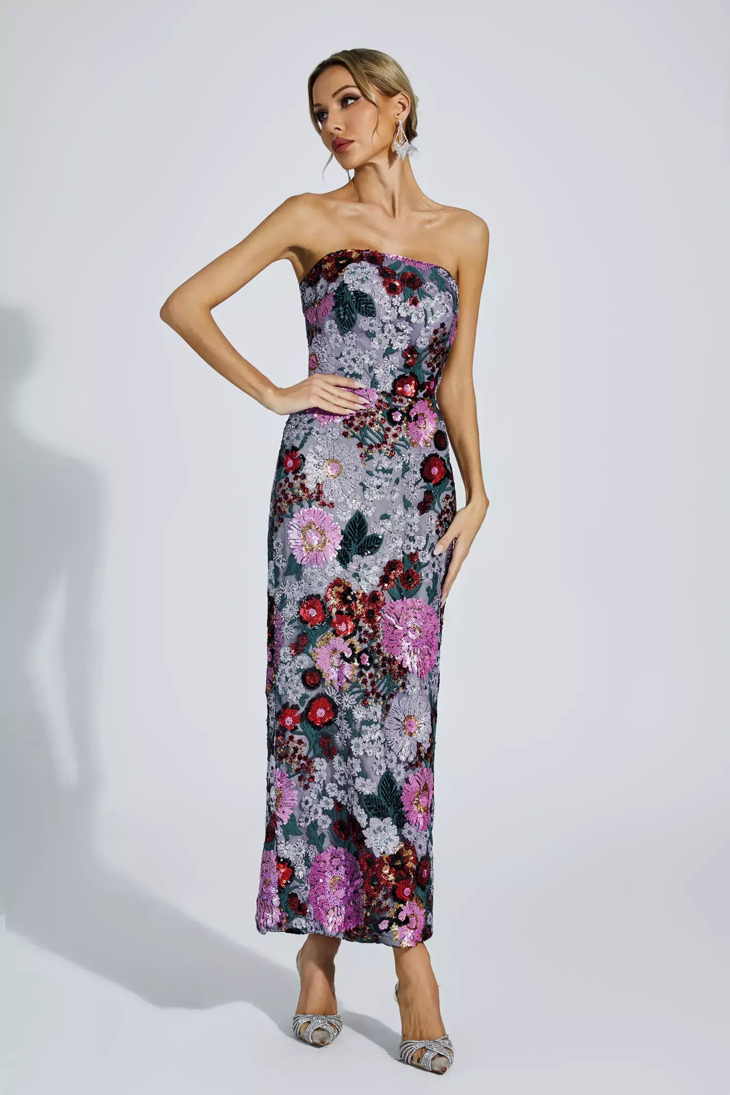 Leanna Purple Flower Embellishment Maxi Dress