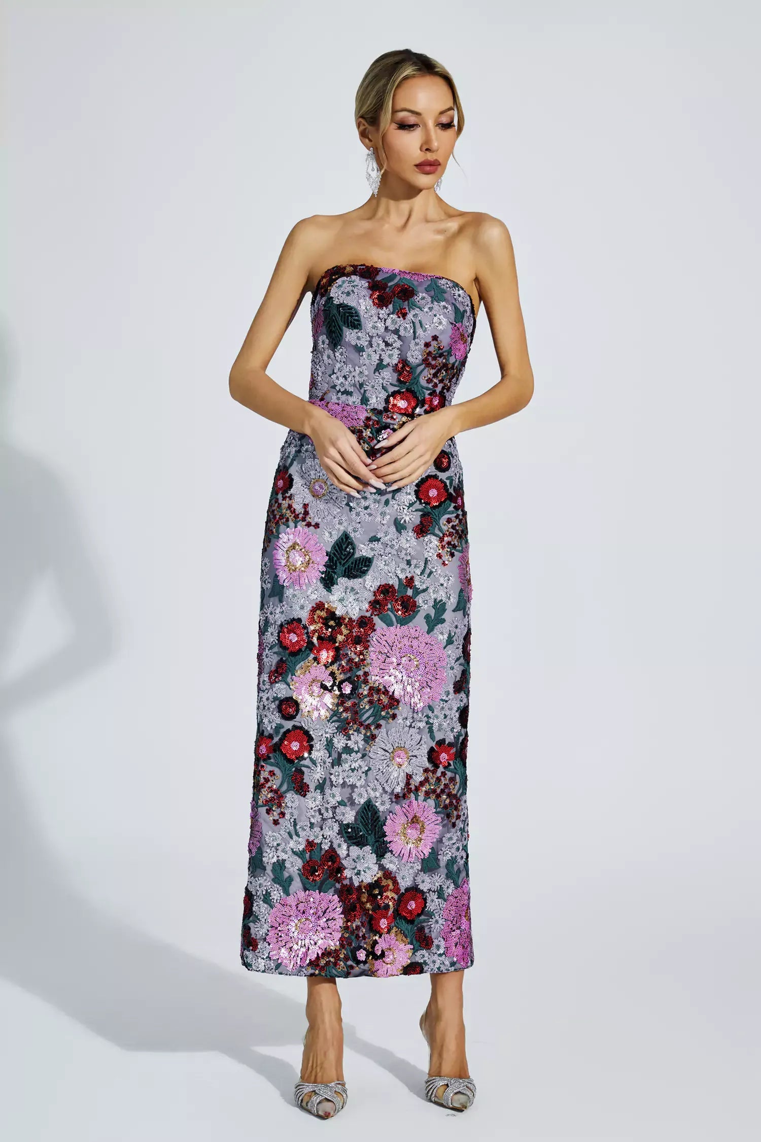 Leanna Purple Flower Embellishment Maxi Dress