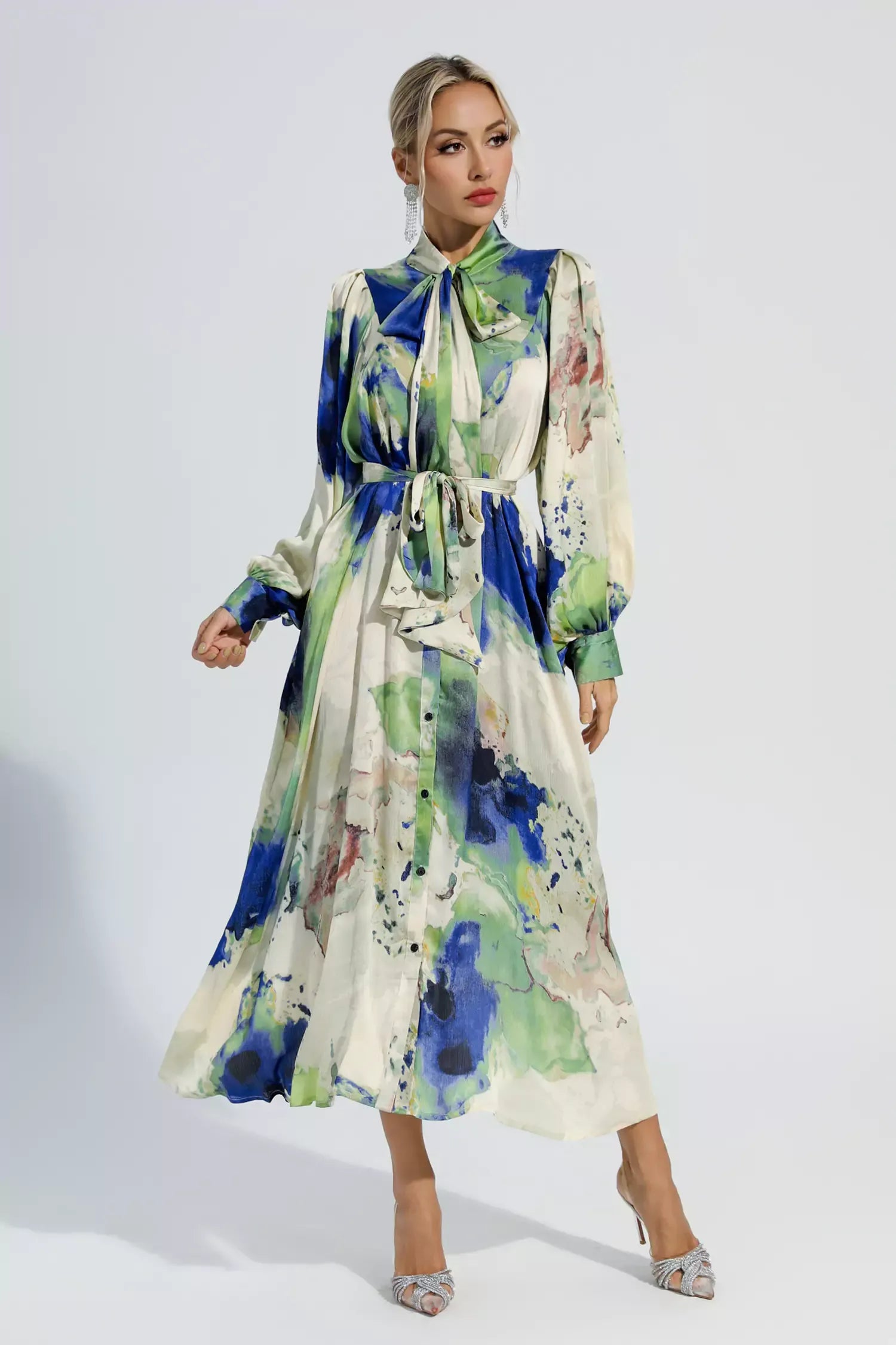 holiday party long sleeve dresses PRETTYGARDEN Women's Fall Wedding Guest Dresses Long Sleeve V Neck Flo