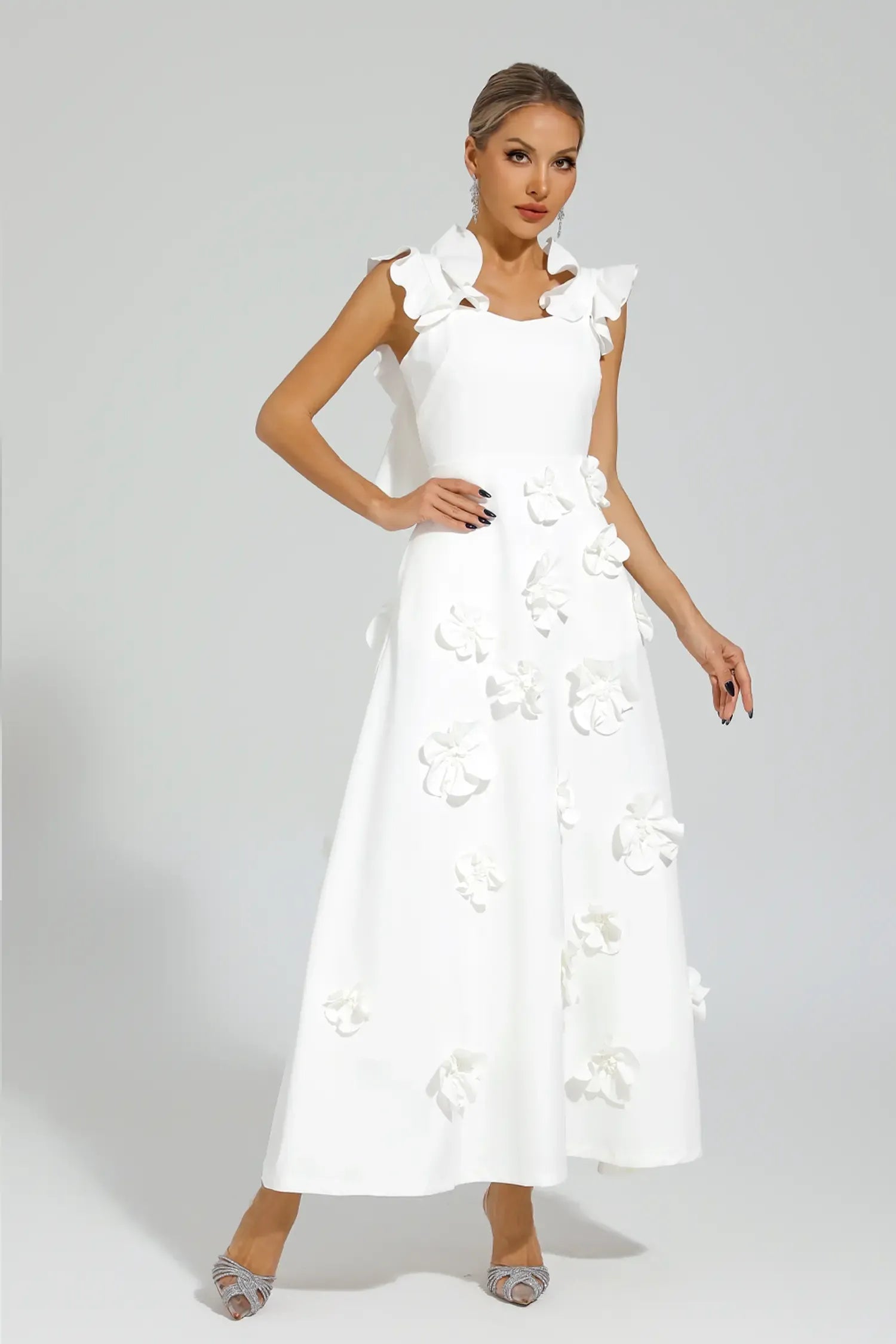 Ansel White Flower Slip Maxi Dress