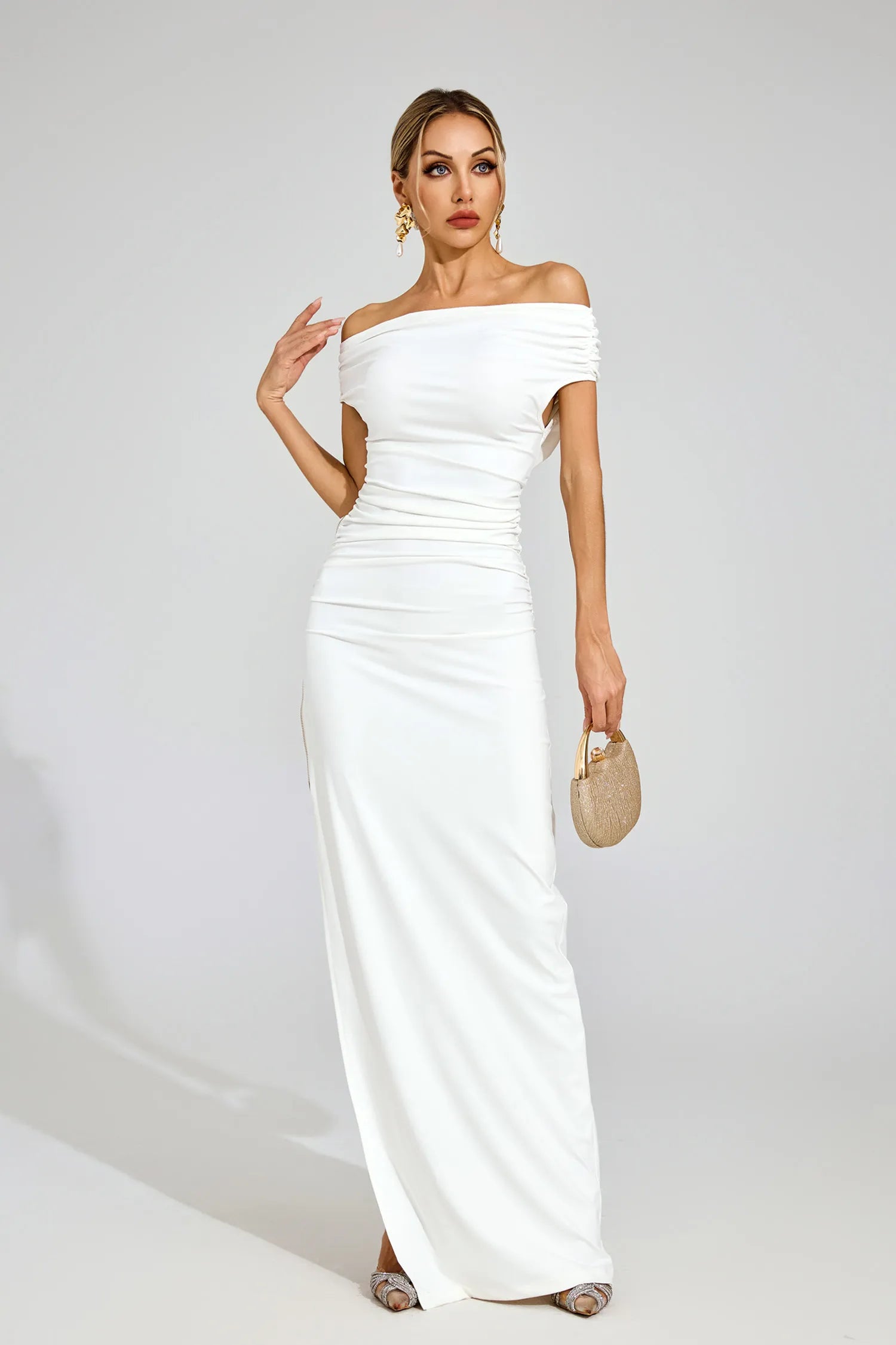 Monica White Off Shoulder Maxi Dress