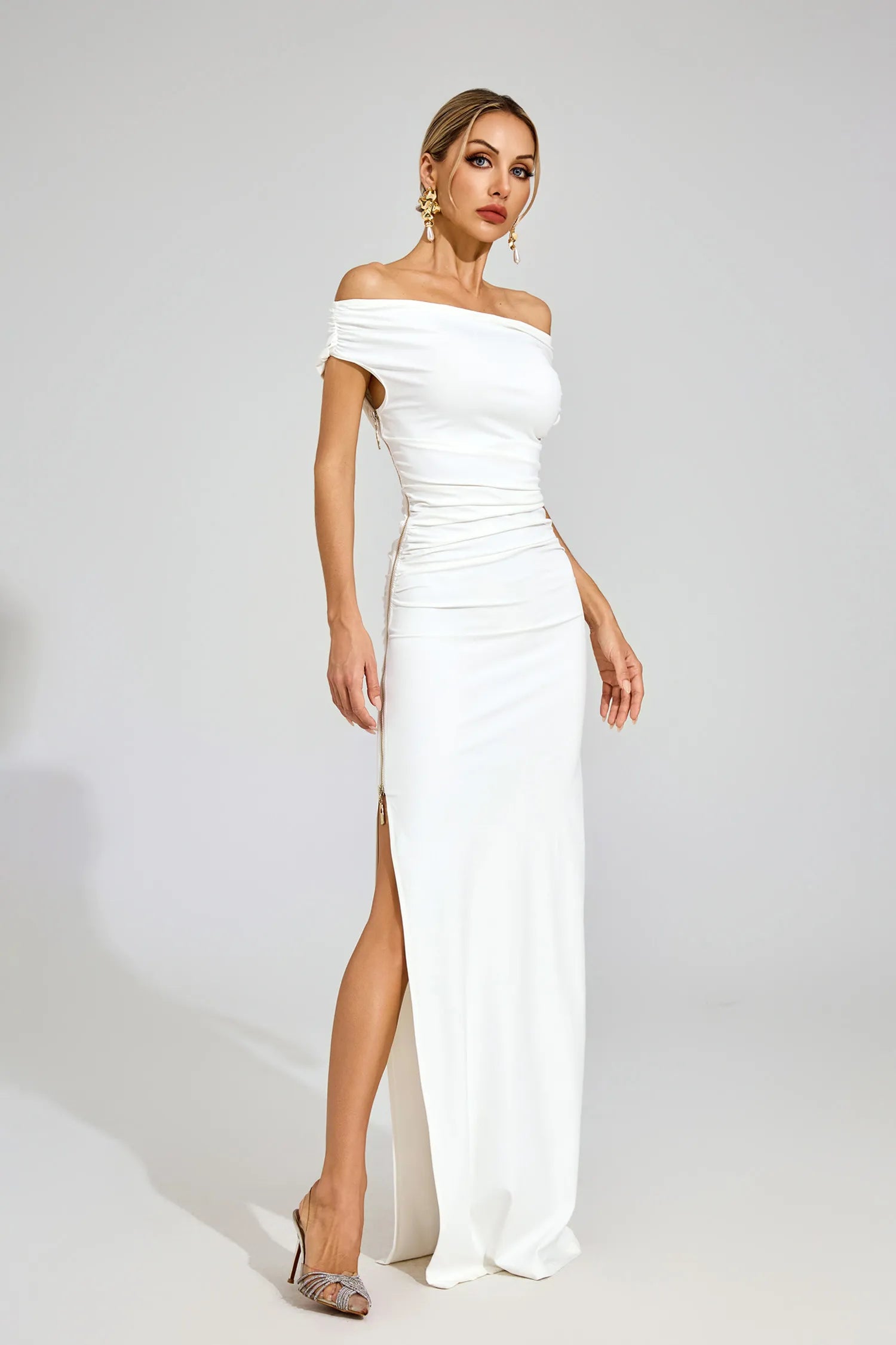 Monica White Off Shoulder Maxi Dress