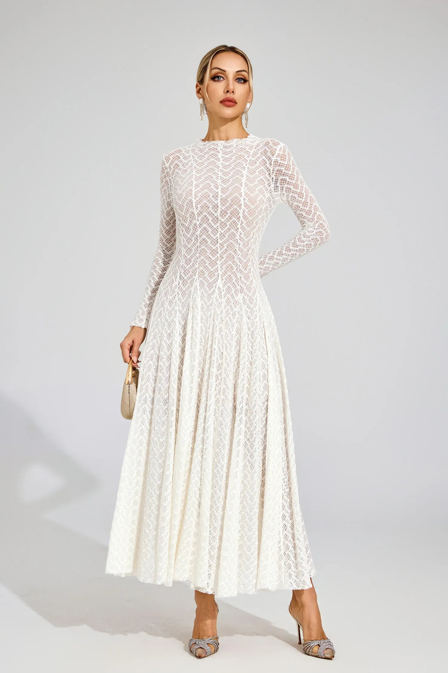 Abby White Lace Long Sleeve Maxi Dress