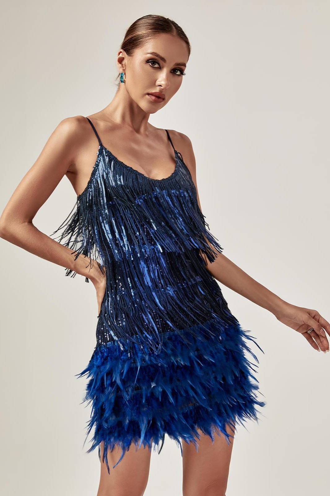 Austyn Tassel Feather Mini Dress In Royal Blue - Mew Mews