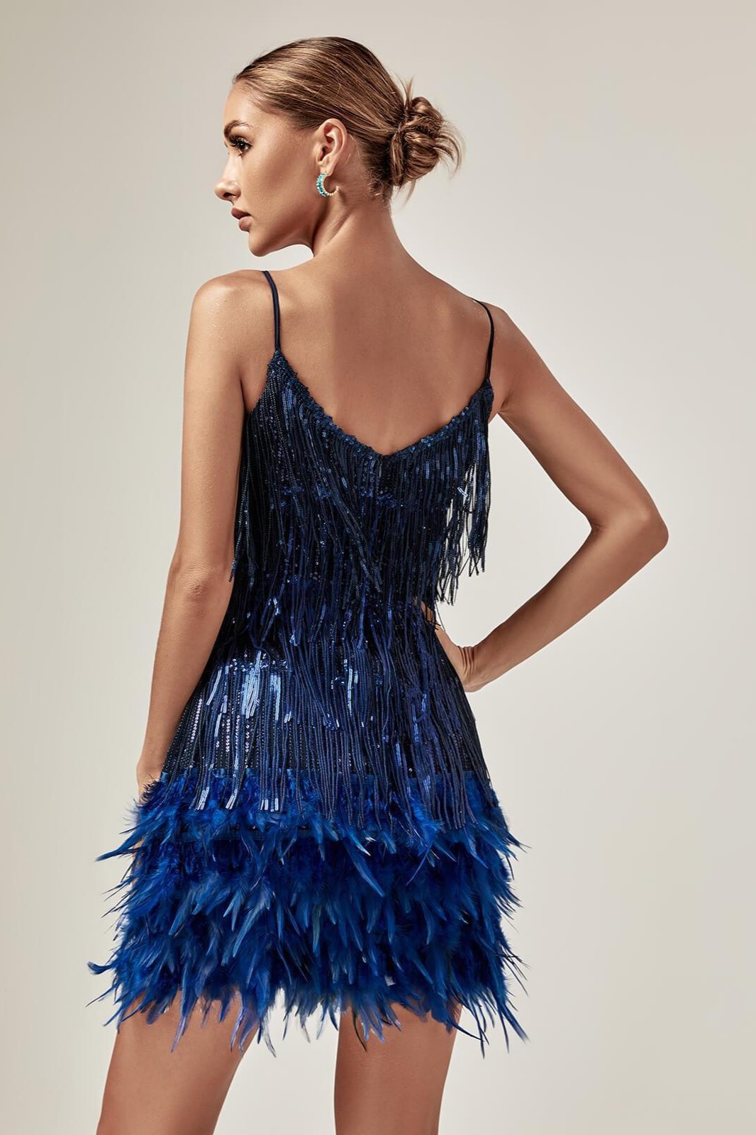 Austyn Tassel Feather Mini Dress In Royal Blue - Mew Mews