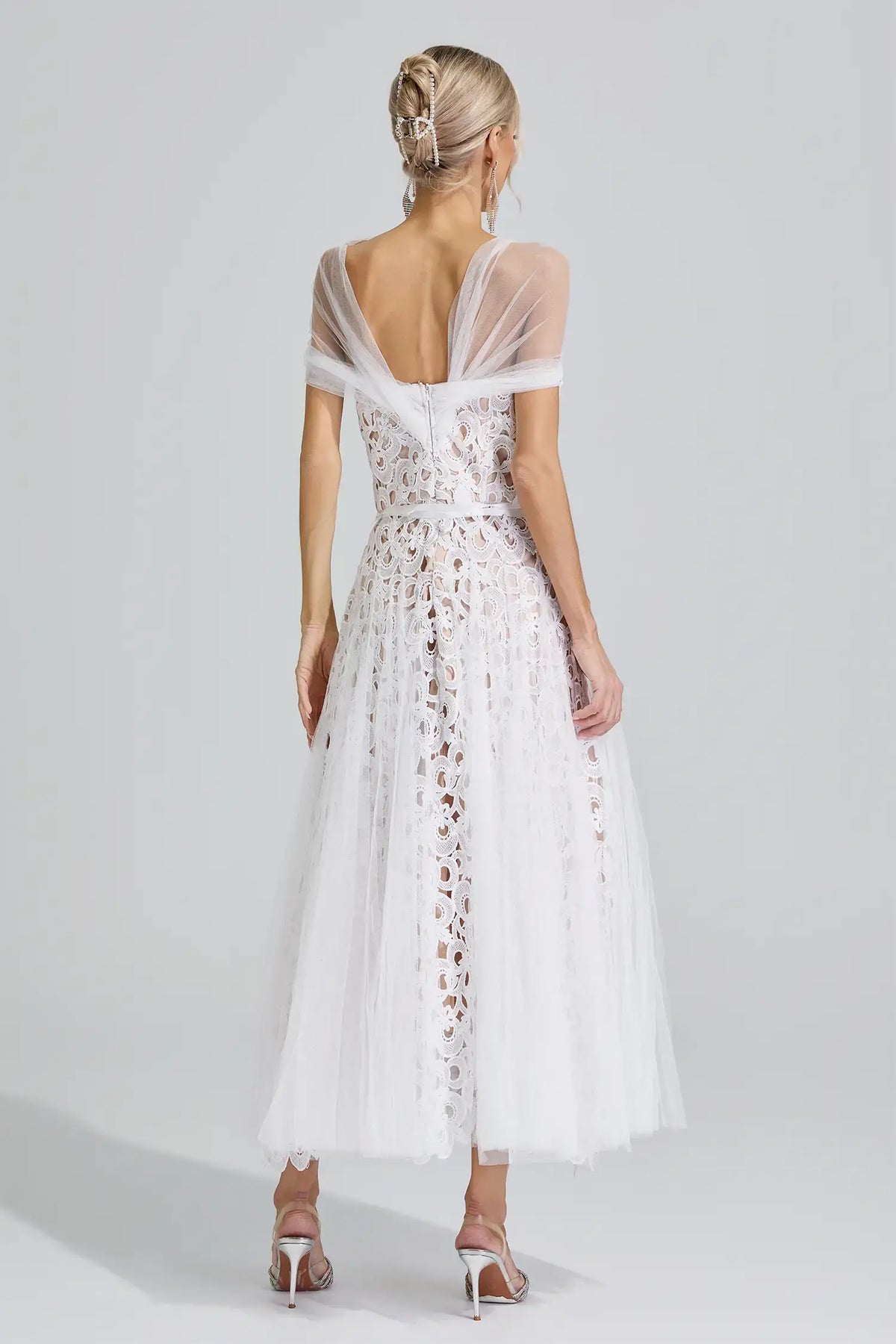 Fiorenza White Lace Mesh Fairy Midi Dress