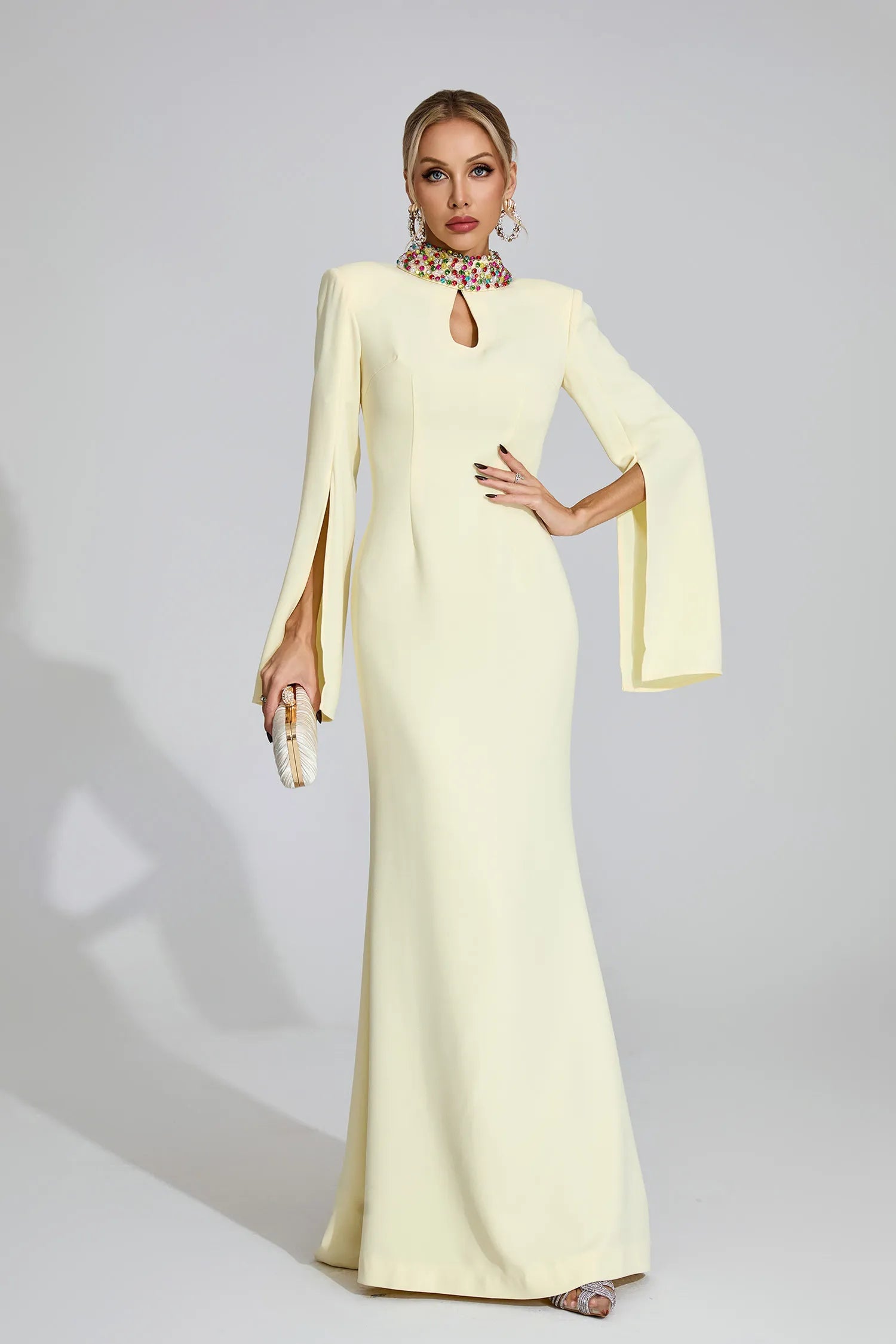 Brinley Light Yellow Diamond Maxi Dress