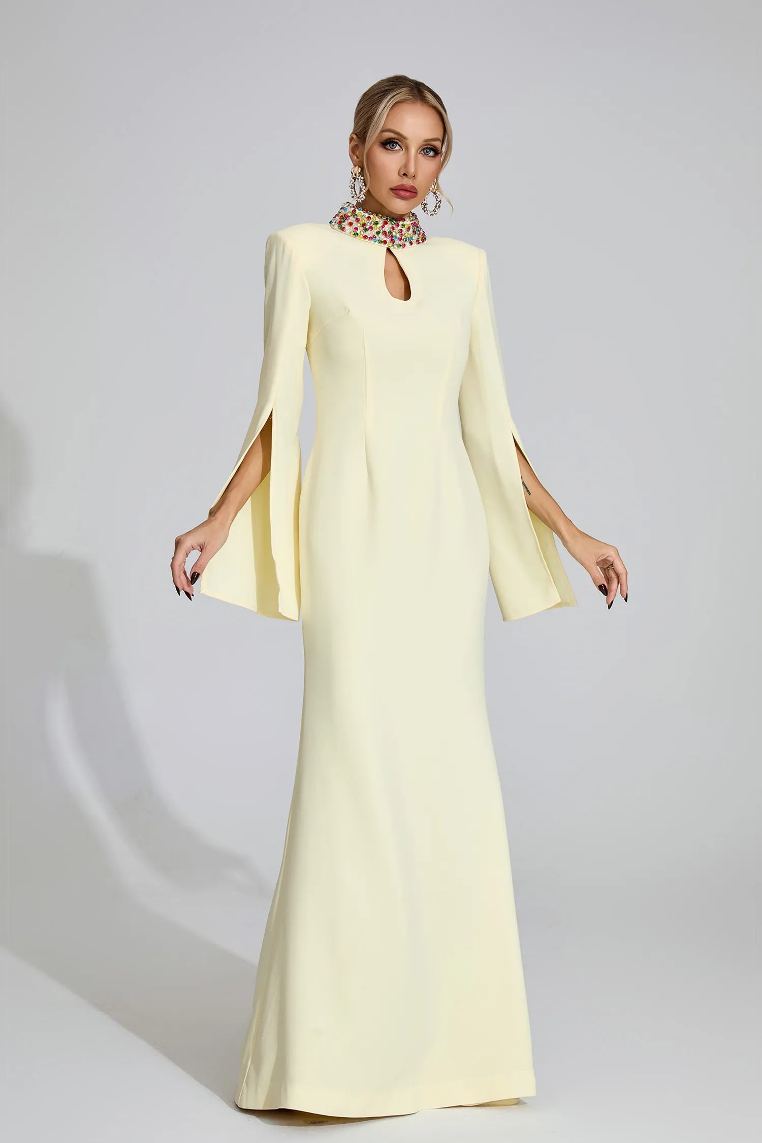 Brinley Light Yellow Diamond Maxi Dress