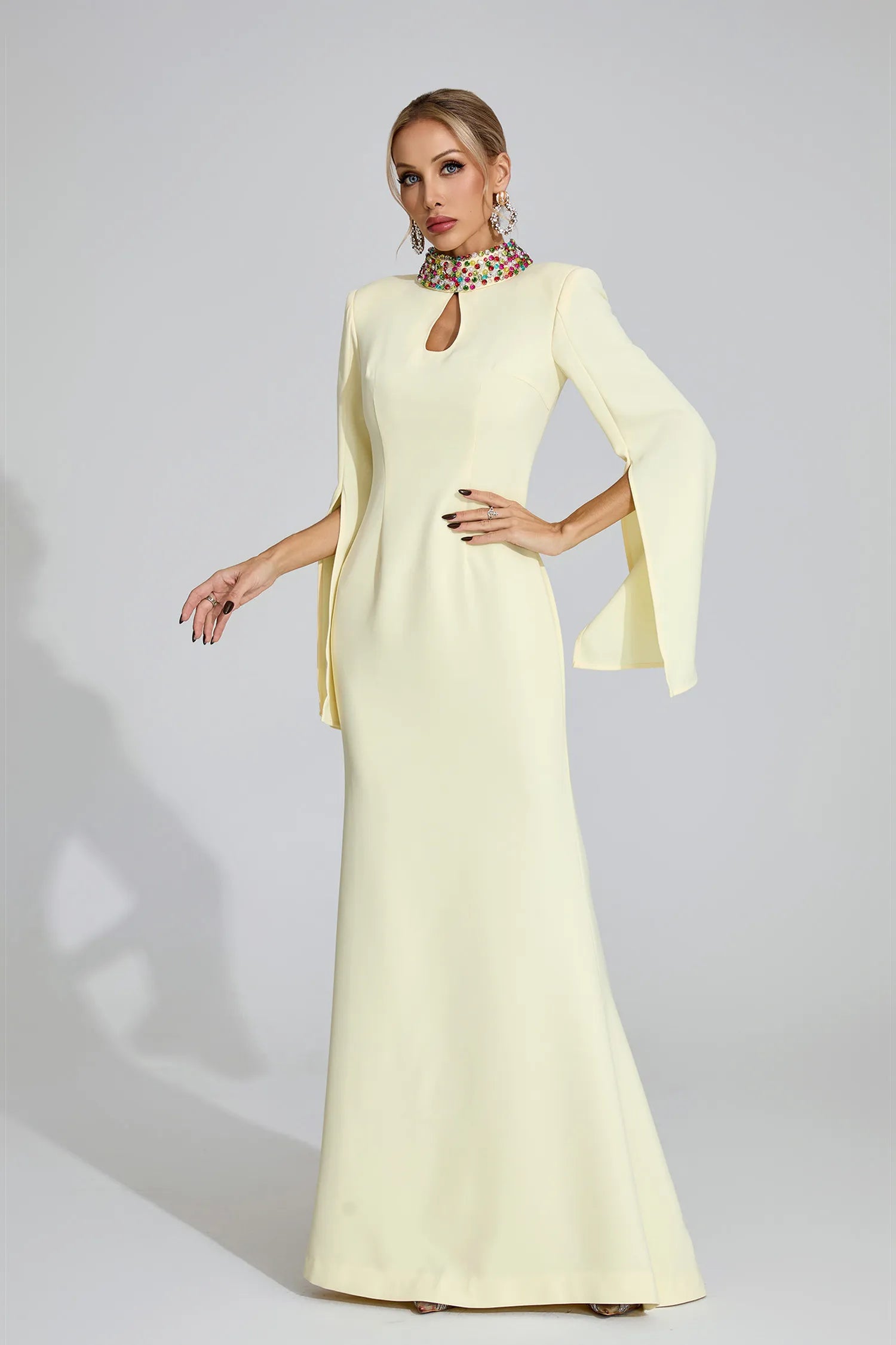 Brinley Light Yellow Diamond Maxi Dress