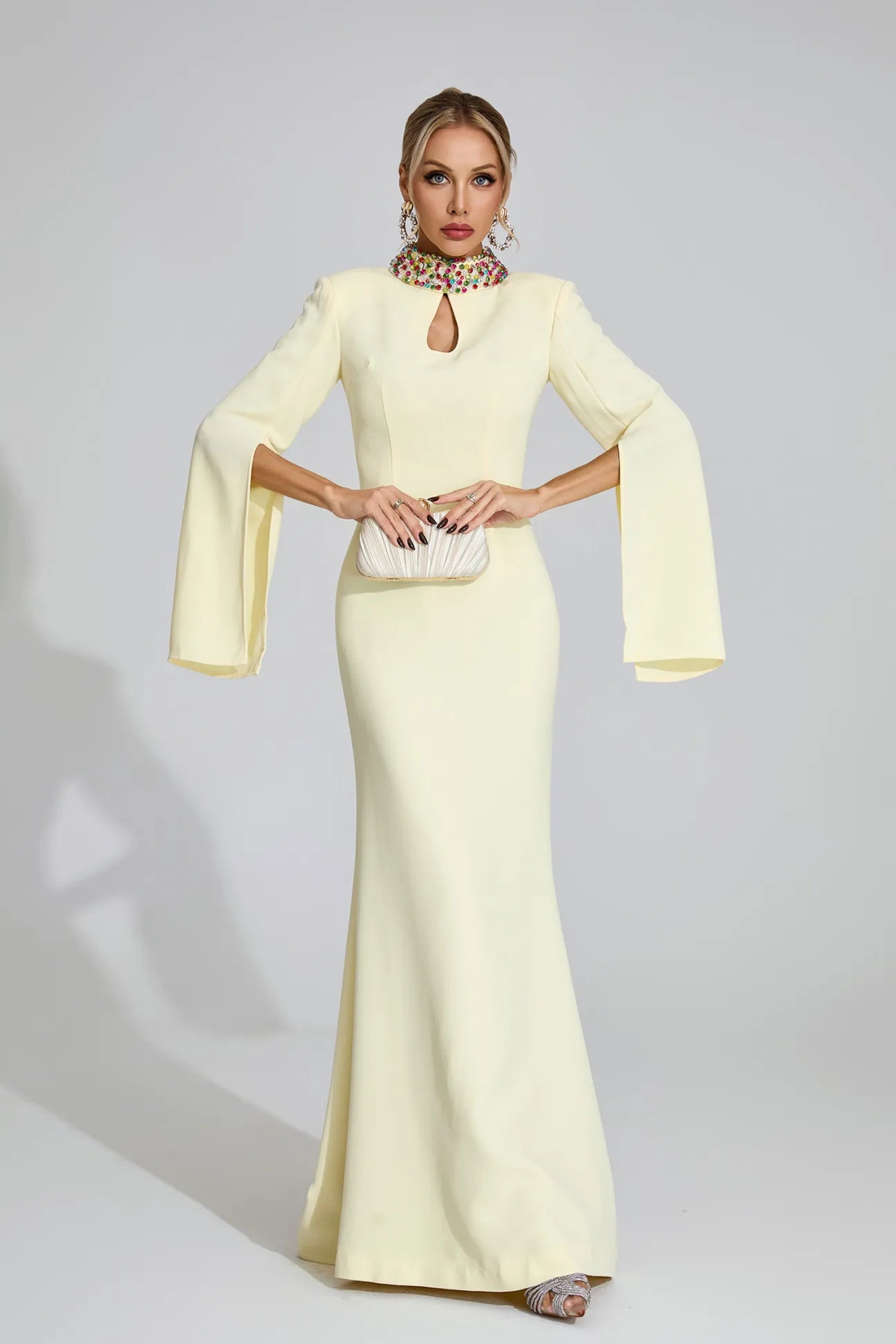 Brinley Light Yellow Diamond Maxi Dress