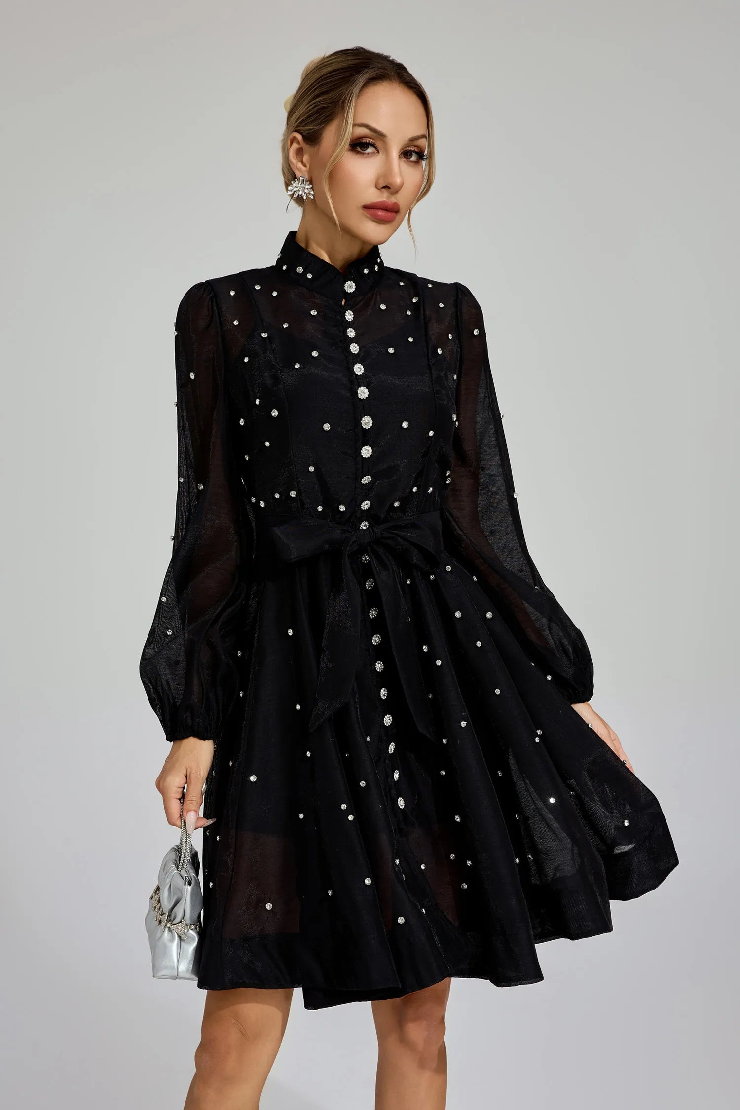 Kaïssa Black Diamond Embellished Mini Dress