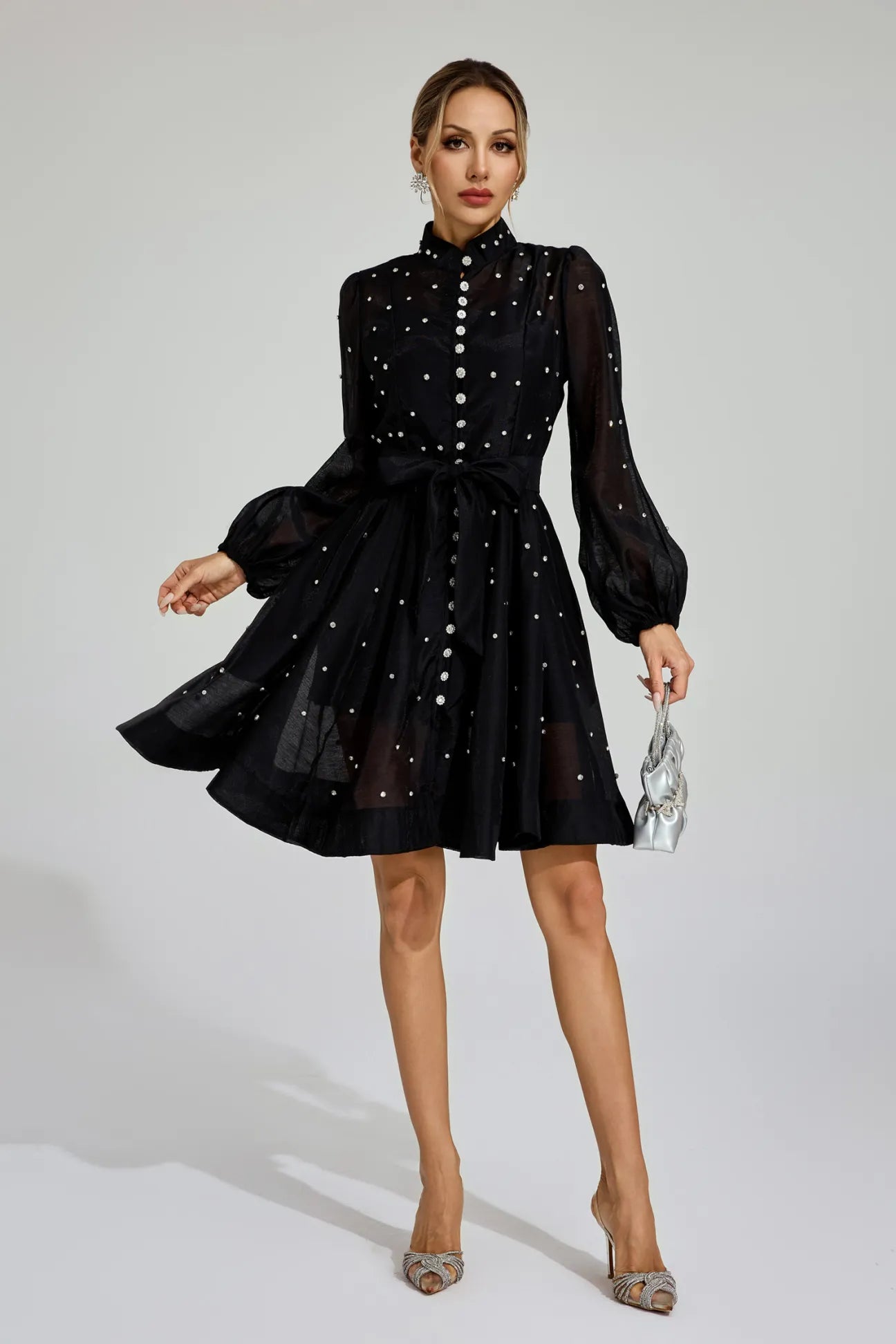 Kaïssa Black Diamond Embellished Mini Dress