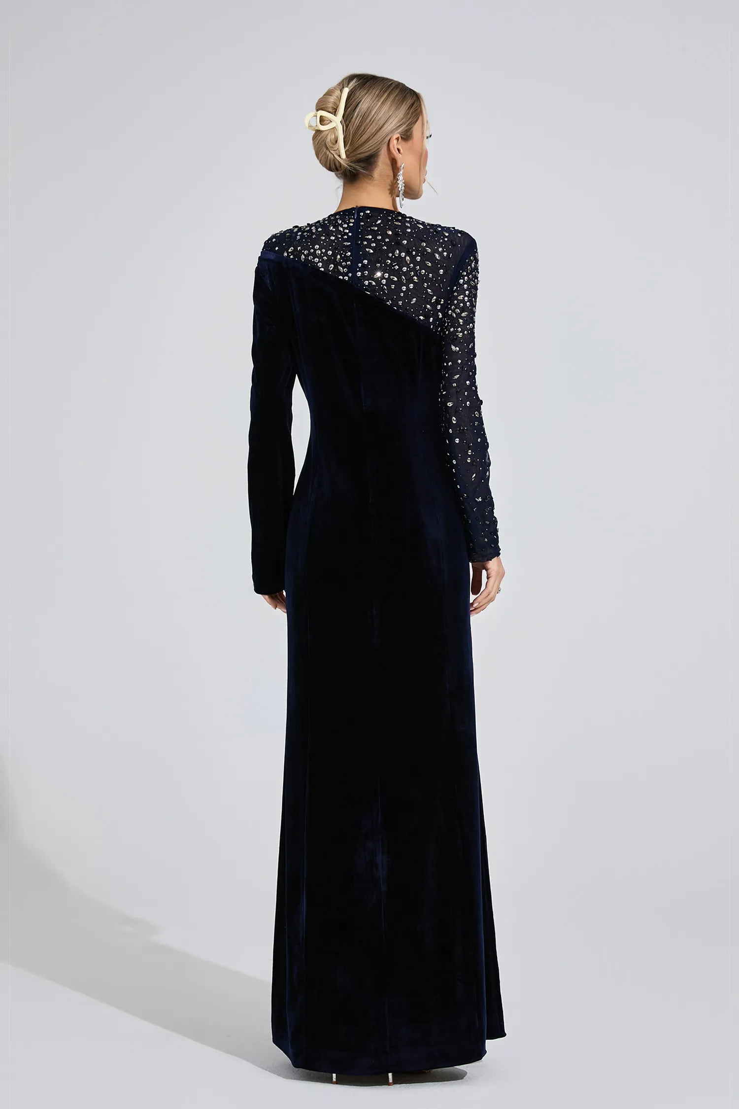 Elzira Navy Blue Velvet Maxi Dress