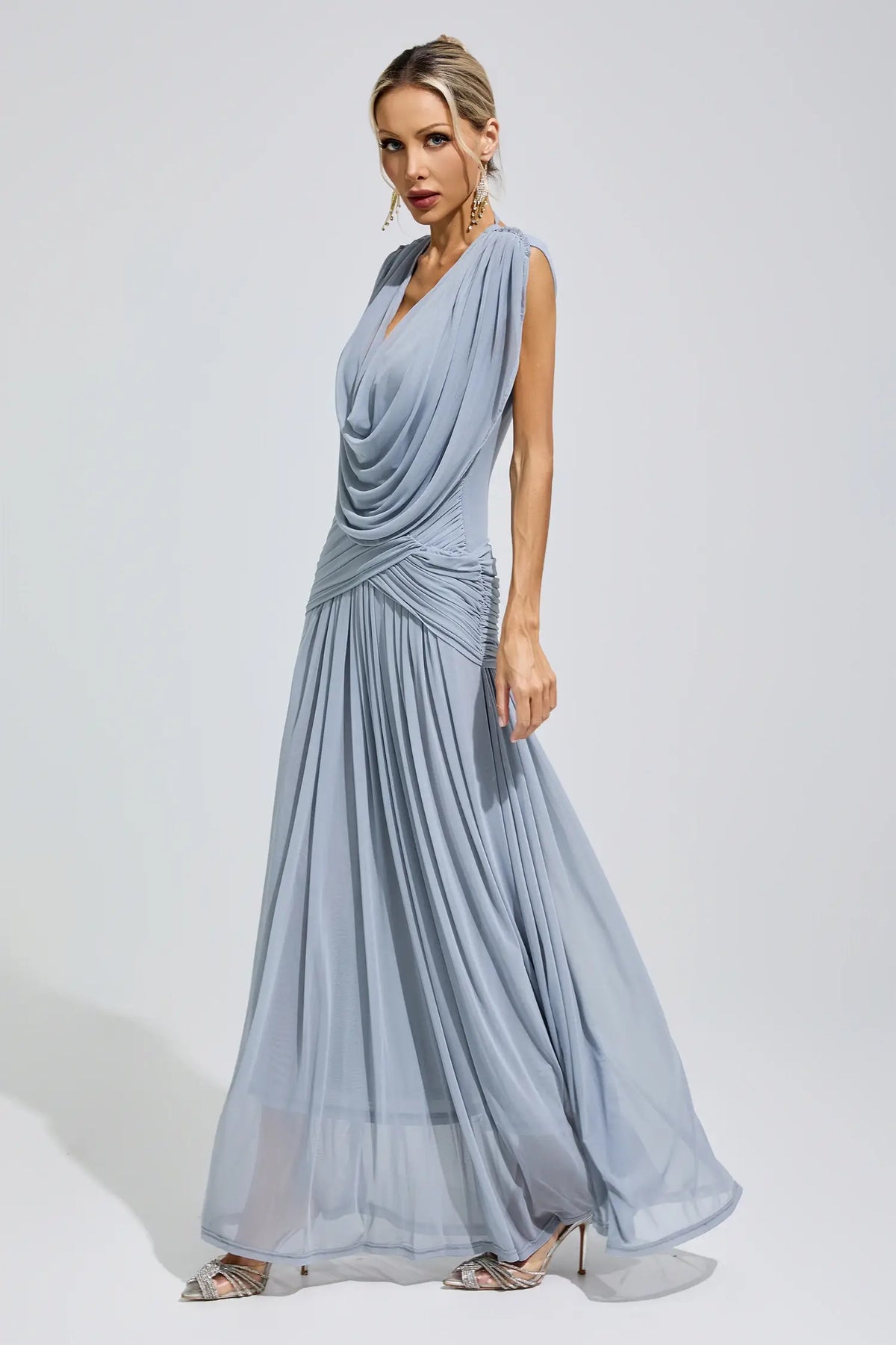 Serilda Blue Pleated Knit Maxi Dress