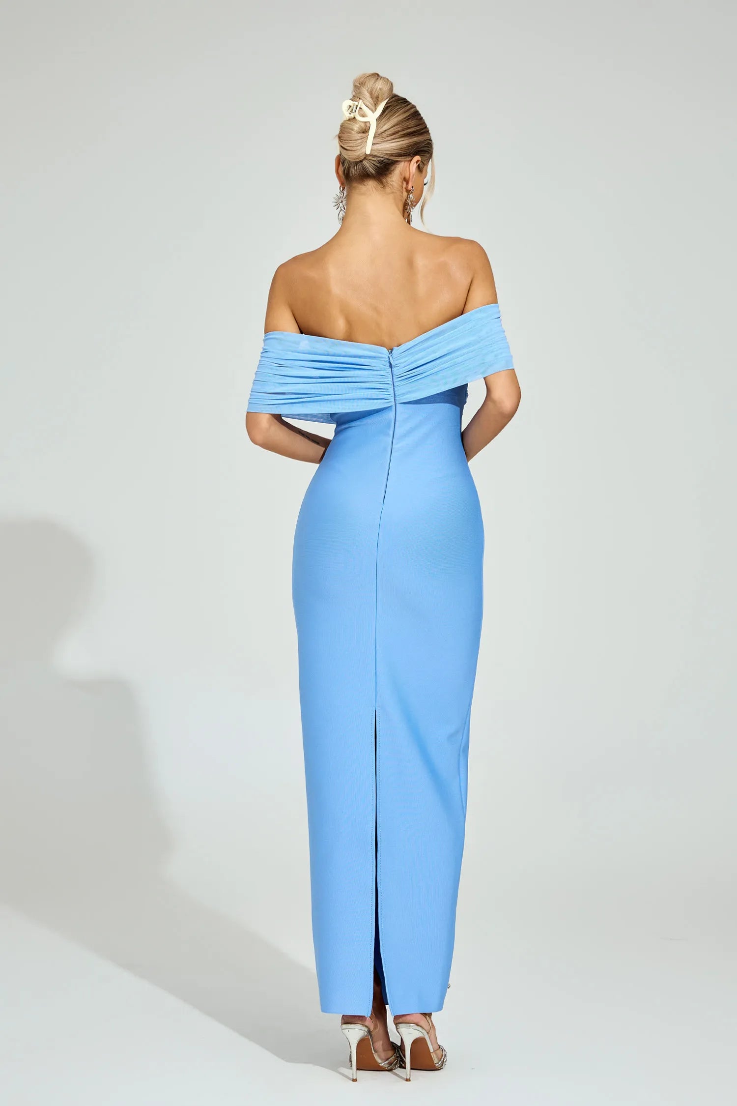 Ella Light Blue Off - Shoulder Midi Dress