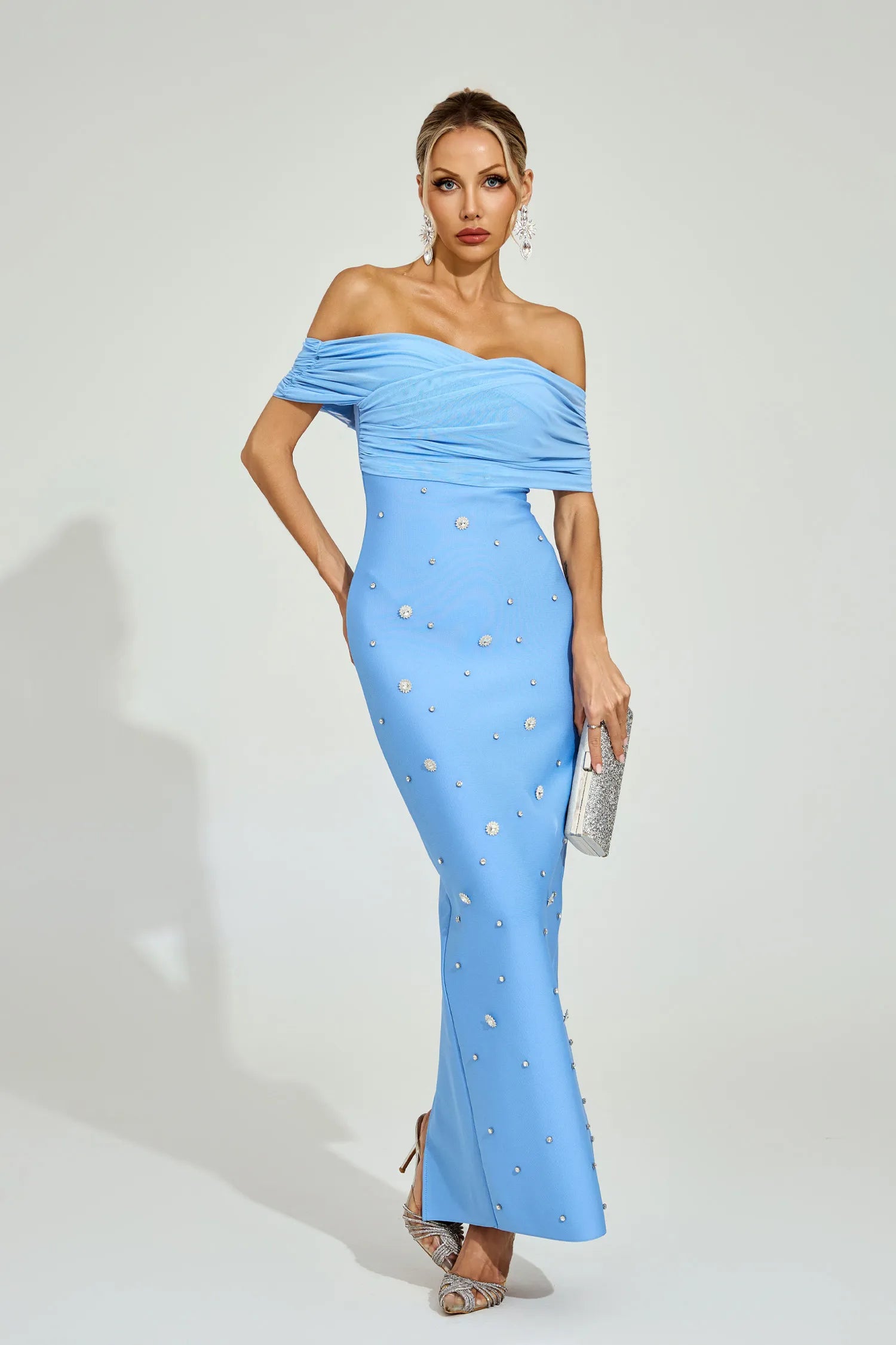 Ella Light Blue Off - Shoulder Midi Dress