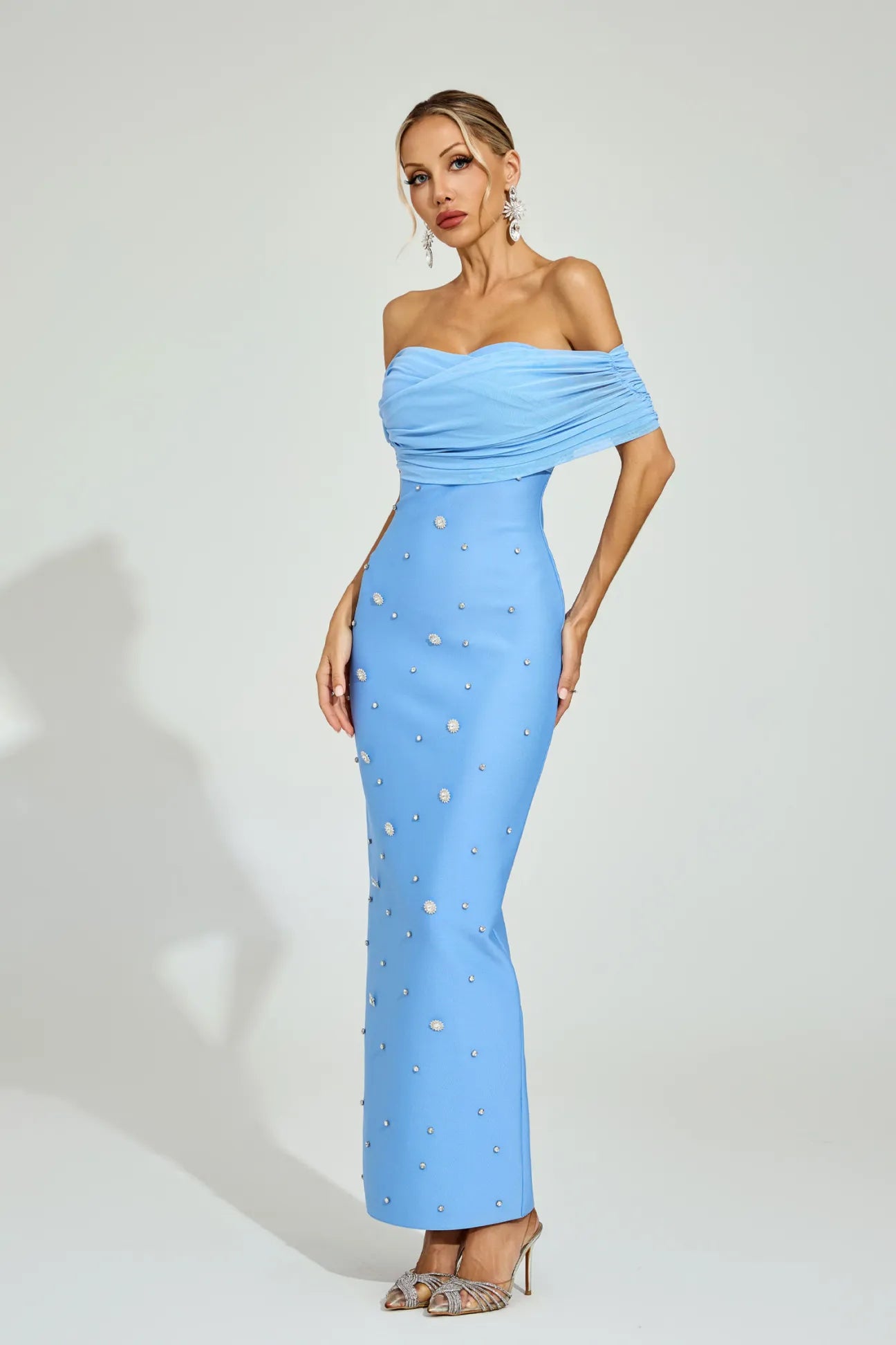 Ella Light Blue Off - Shoulder Midi Dress