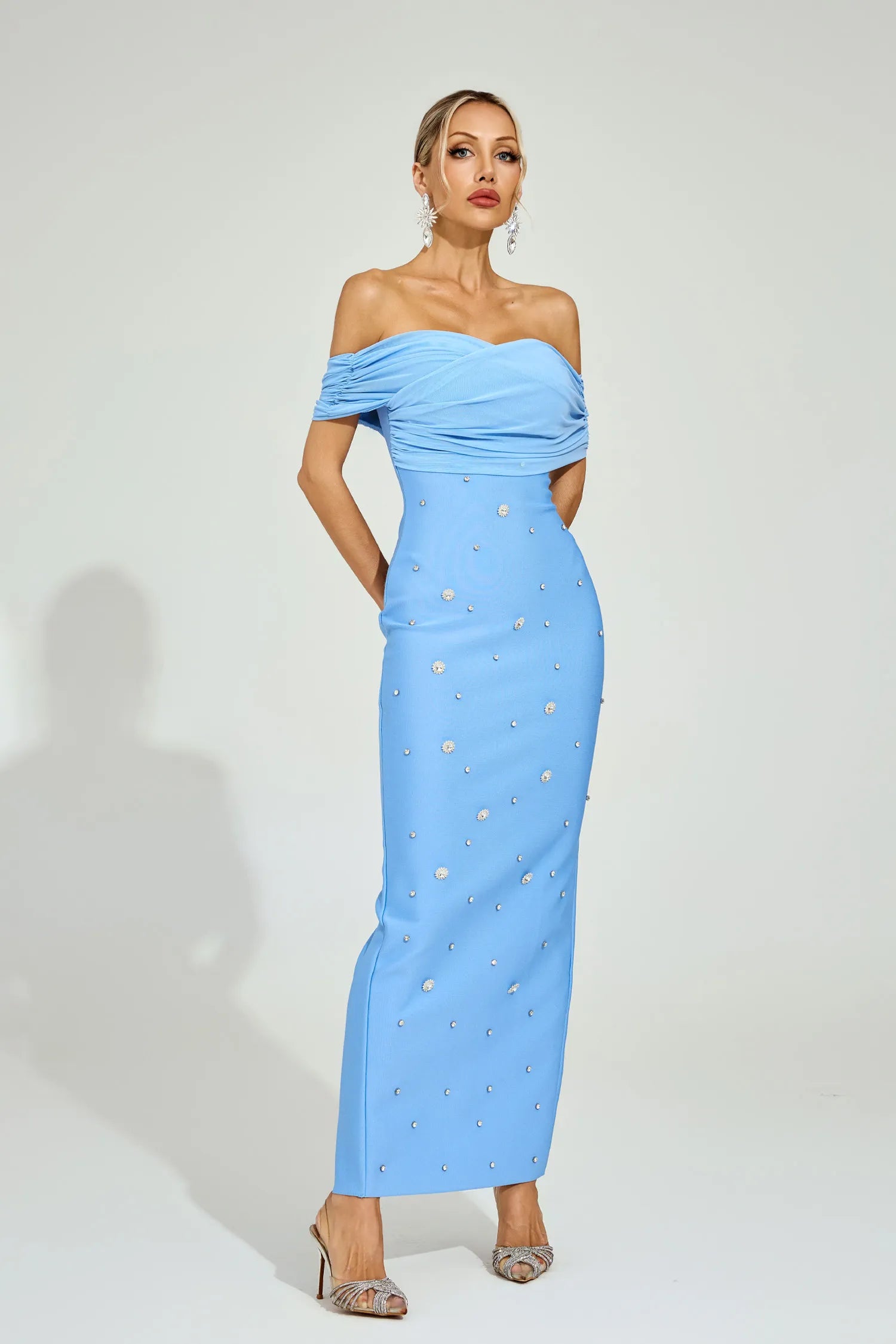 Ella Light Blue Off - Shoulder Midi Dress