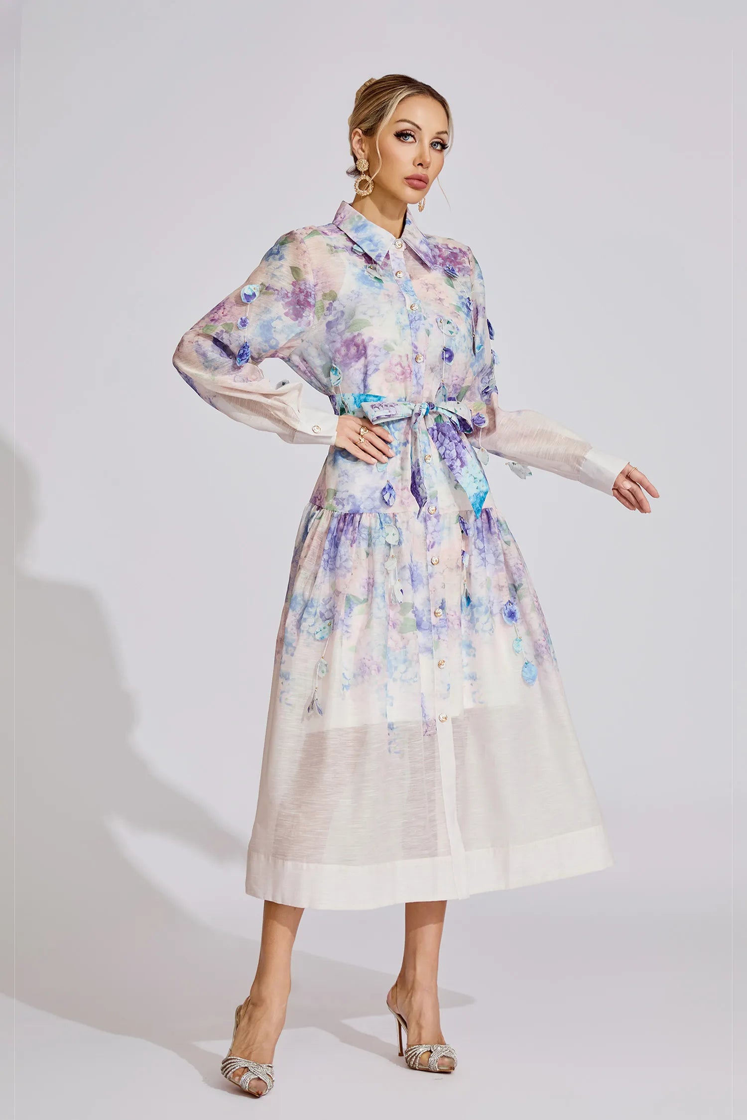 Odile Purple Printed Floral Midi Dress