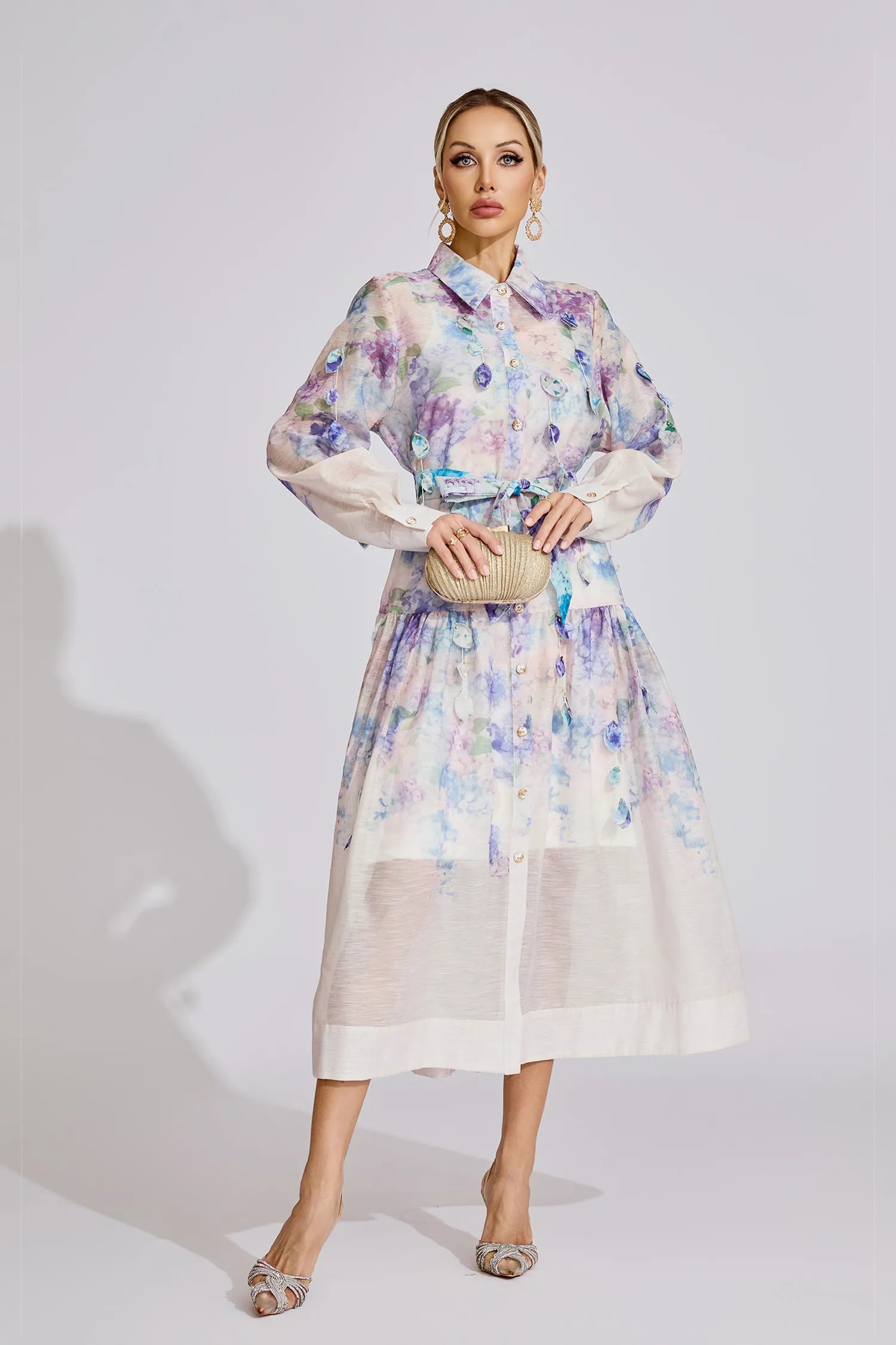 Odile Purple Printed Floral Midi Dress