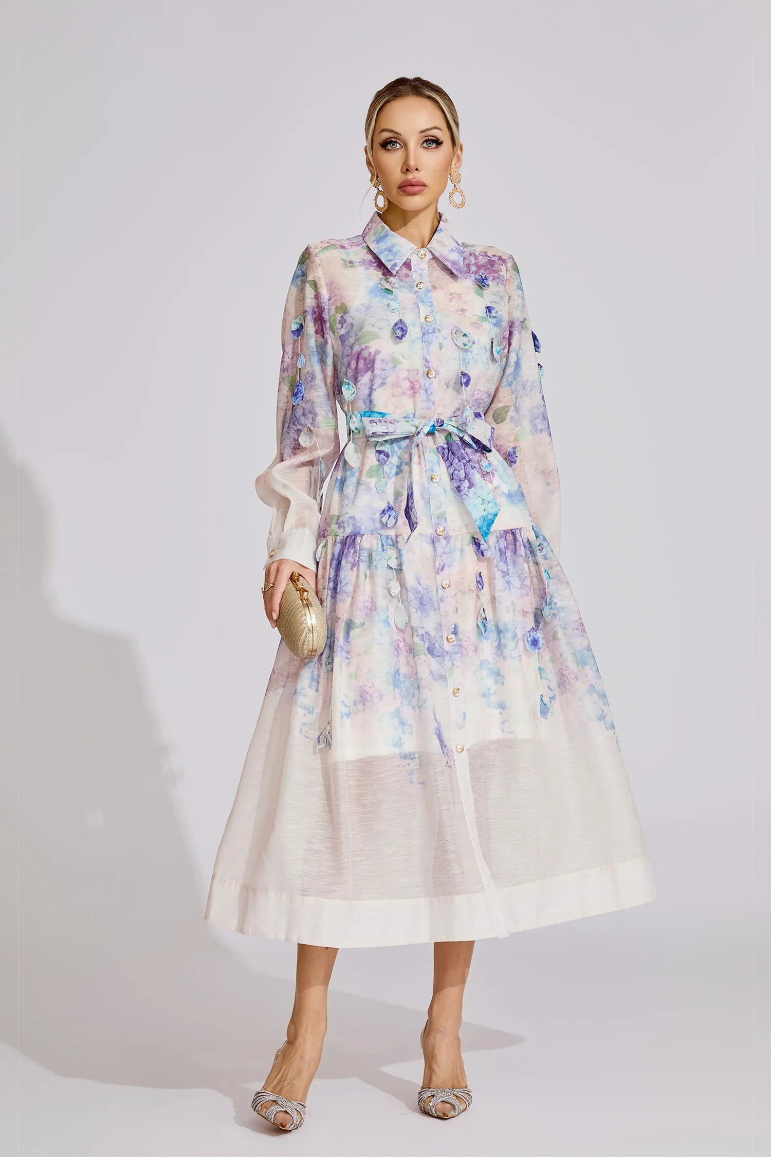 Odile Purple Printed Floral Midi Dress