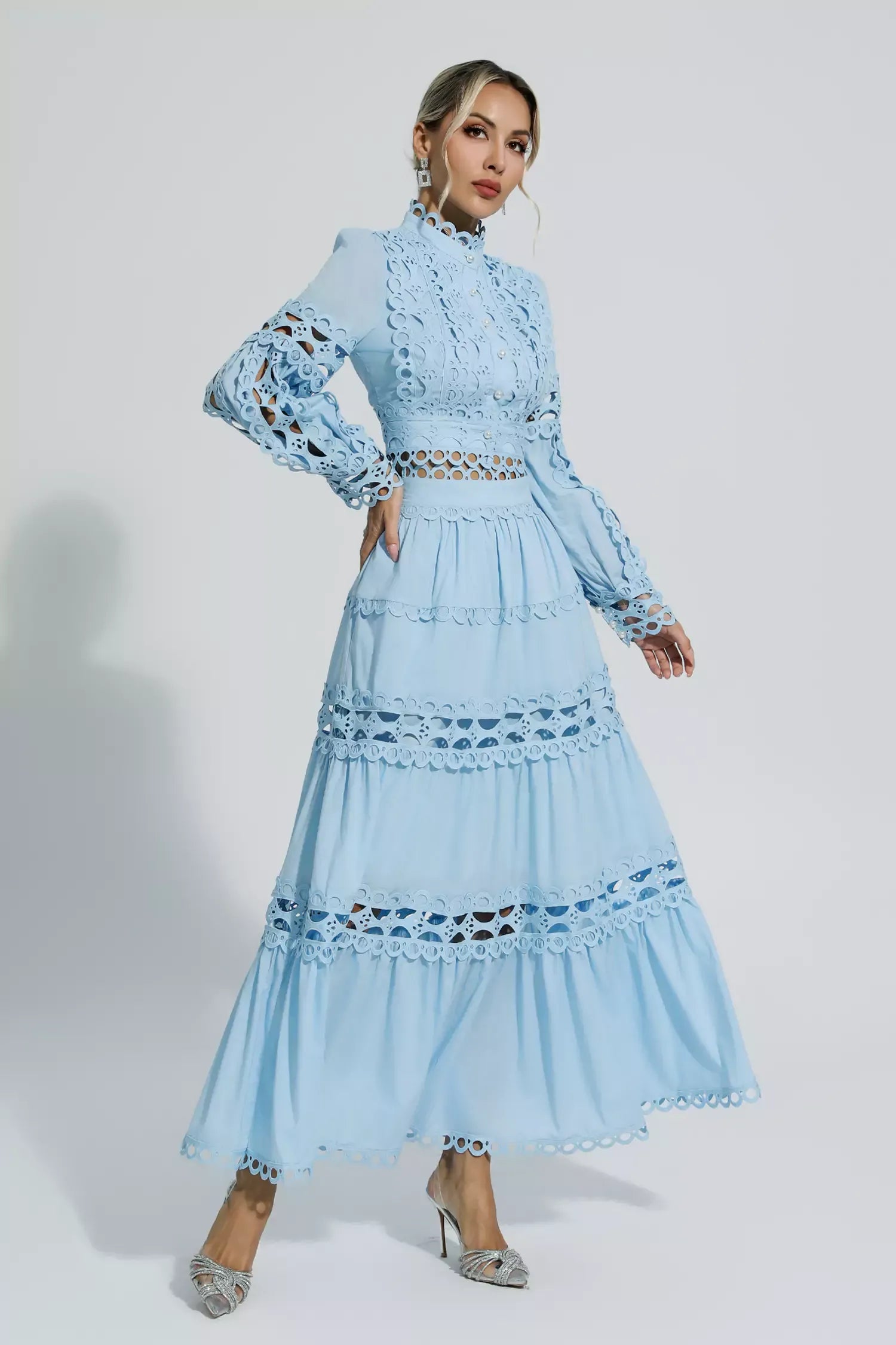 Julieta Blue Cut Out Long Sleeve Maxi Dress