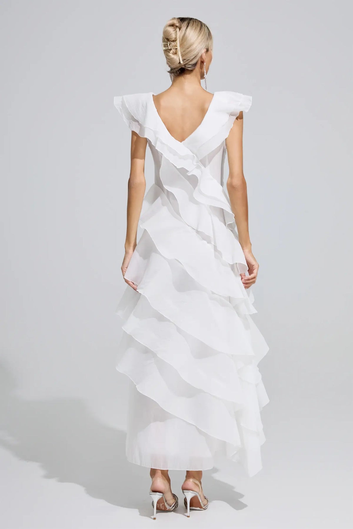 Margot White Ruffle Trim Maxi Dress