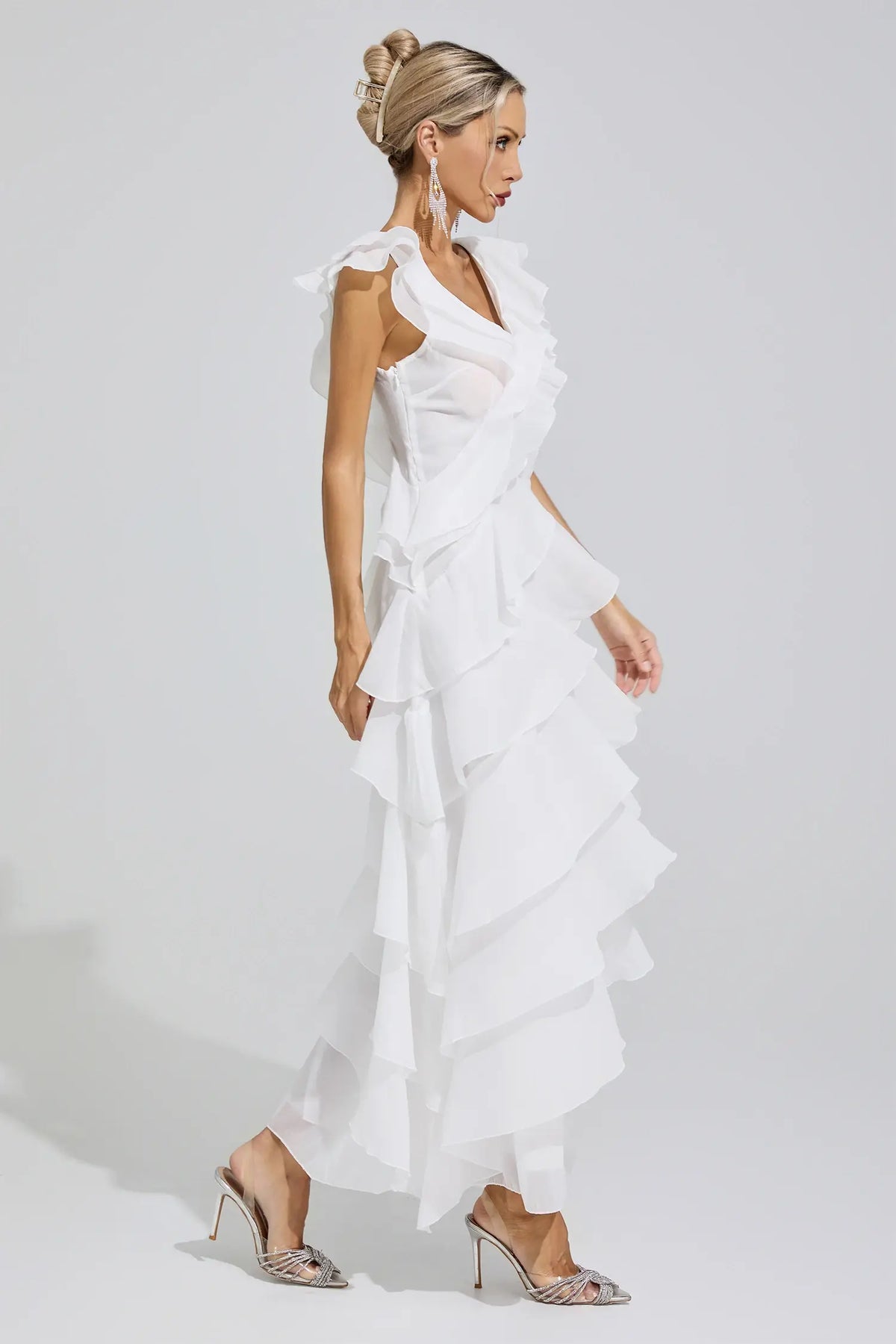 Margot White Ruffle Trim Maxi Dress