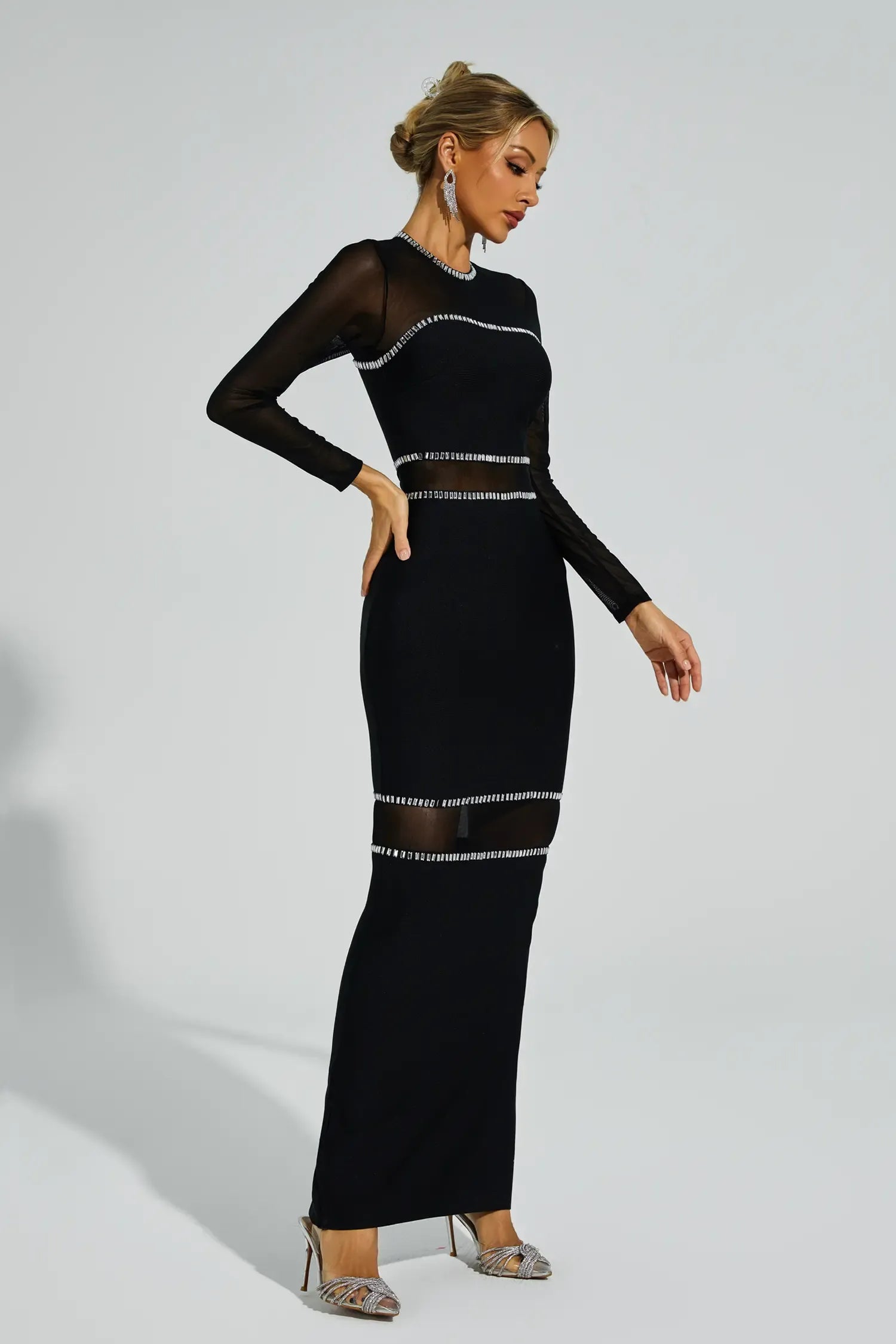 Jazlyn Black Mesh Bandage Maxi Dress