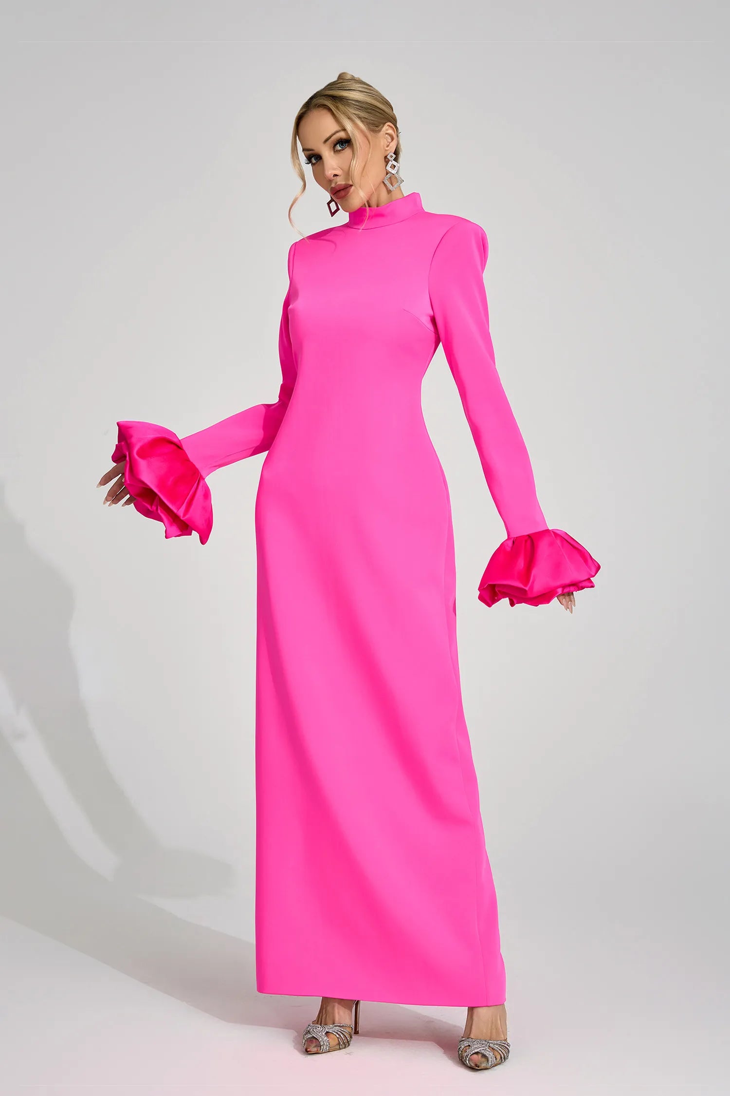 Giulia Pink Puff Sleeve Maxi Dress