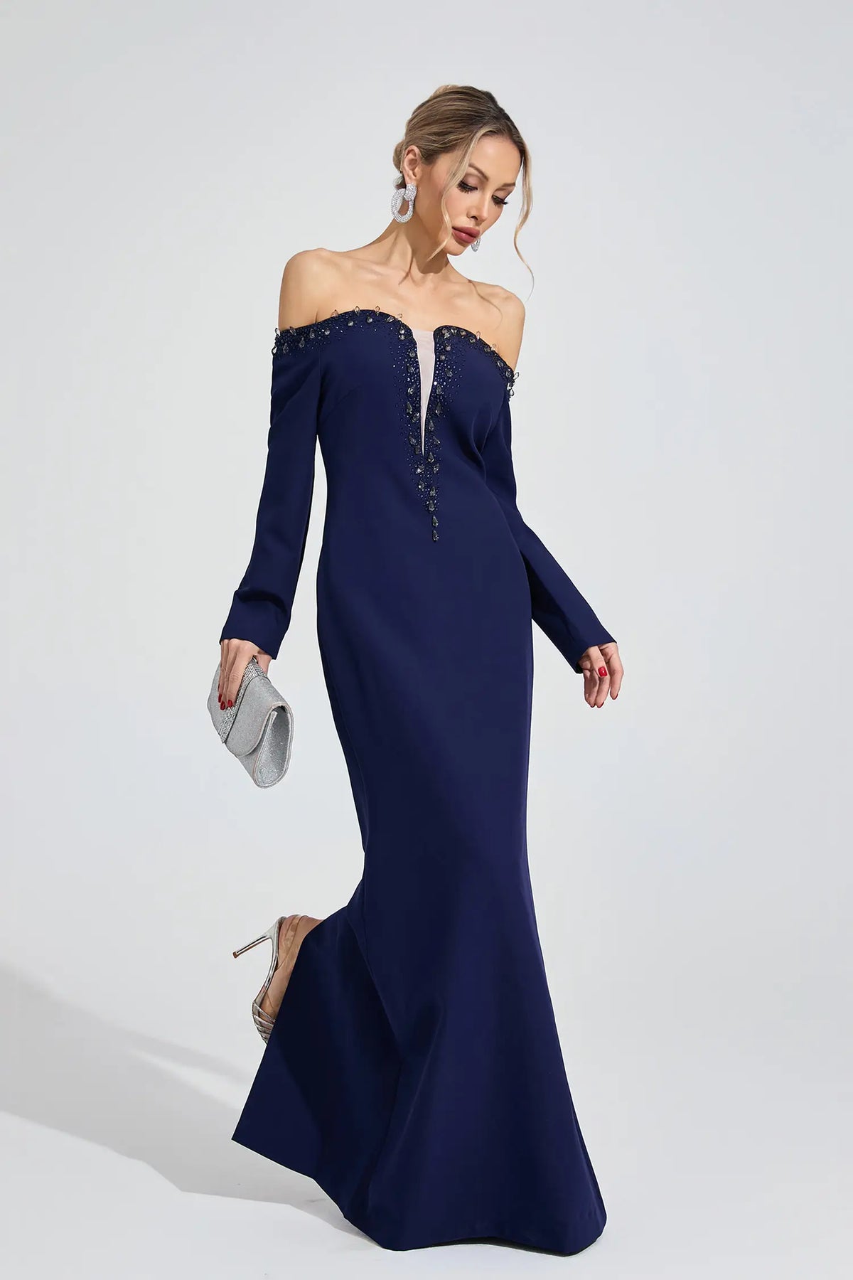 Adelaide Dark Blue Diamond Maxi Dress
