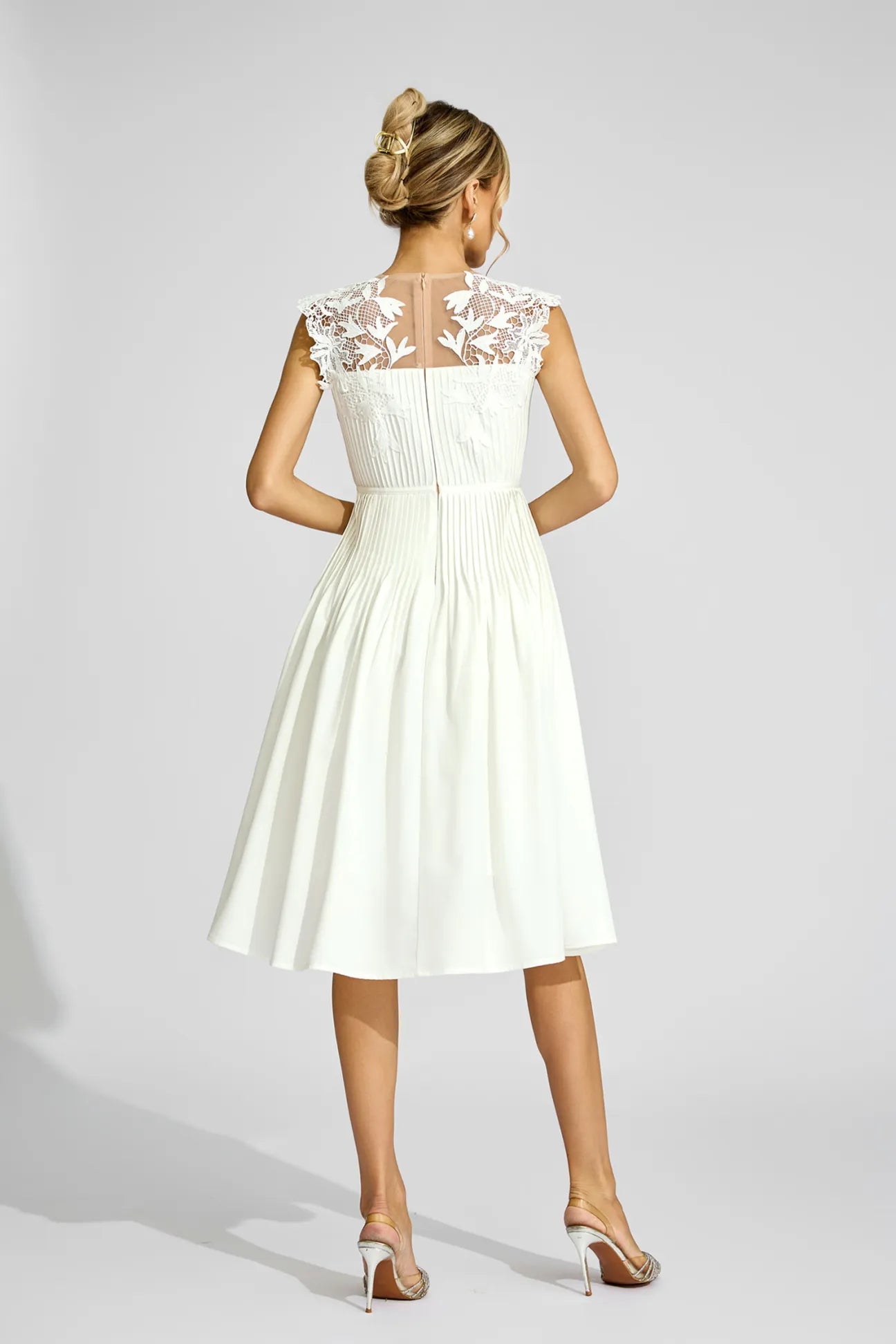 Angela White Lace Embellished Midi Dress