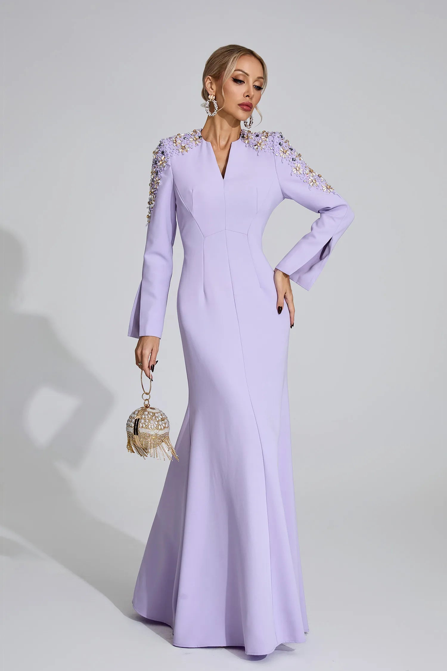 Aanya Purple Pearl Maxi Dress