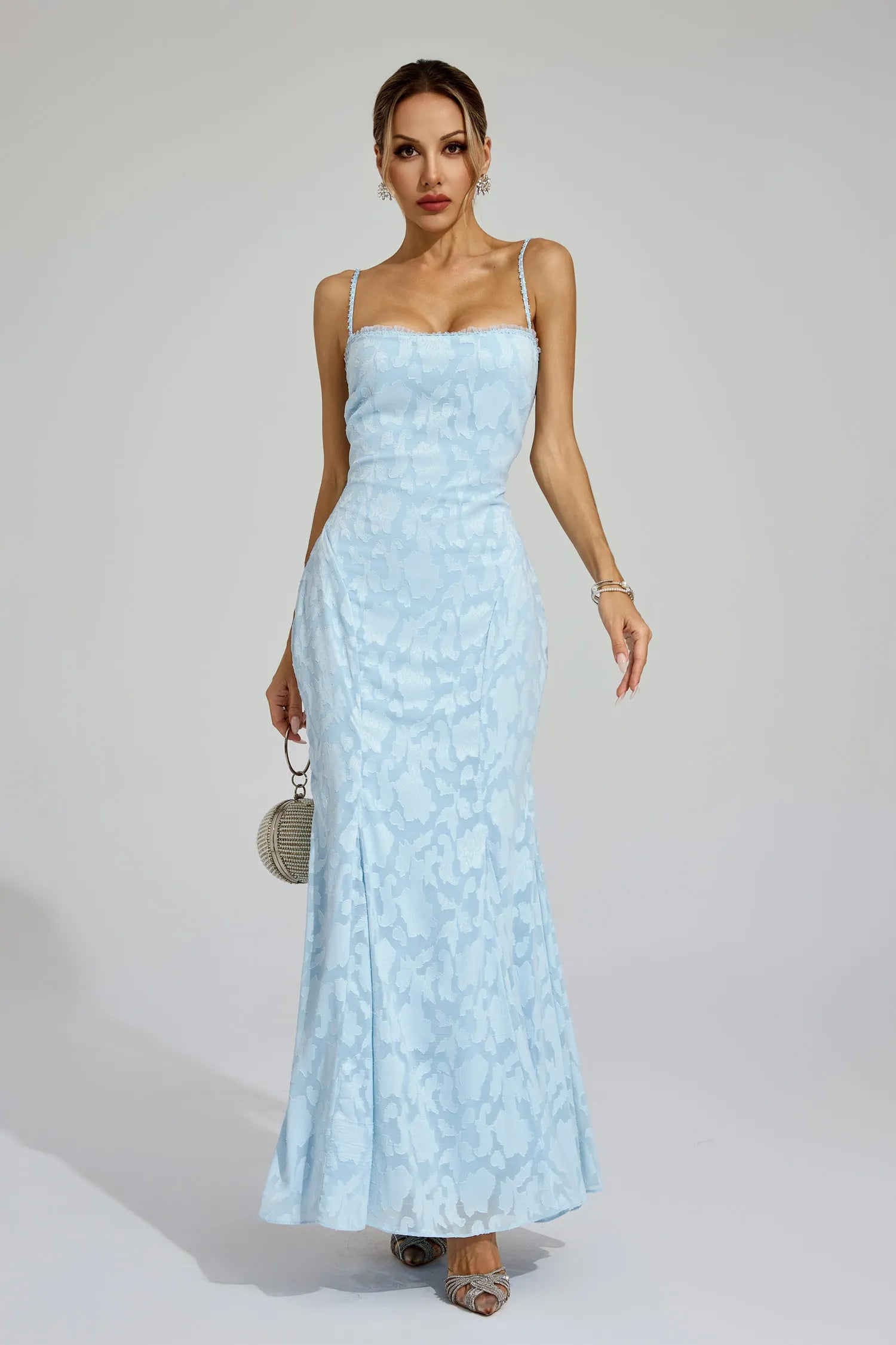 Anita Lace-up Jacquard Flared Maxi Dress