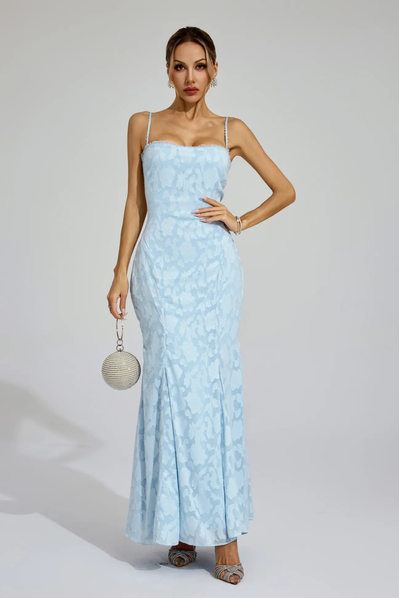 Anita Lace-up Jacquard Flared Maxi Dress